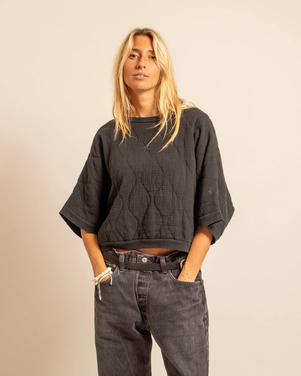 AOKYANOS Seattle Noir sweat manche 3/4 coton taille unique