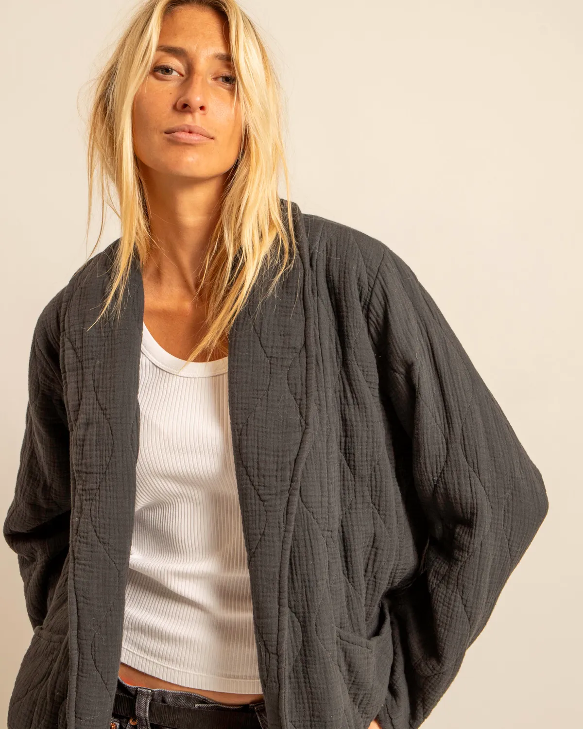 AOKYANOS Cuba kimono anthracite coton matelassé
