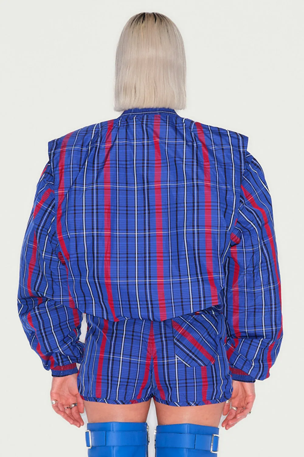 Jeanne Friot Resistance Bombers veste tartan bleu