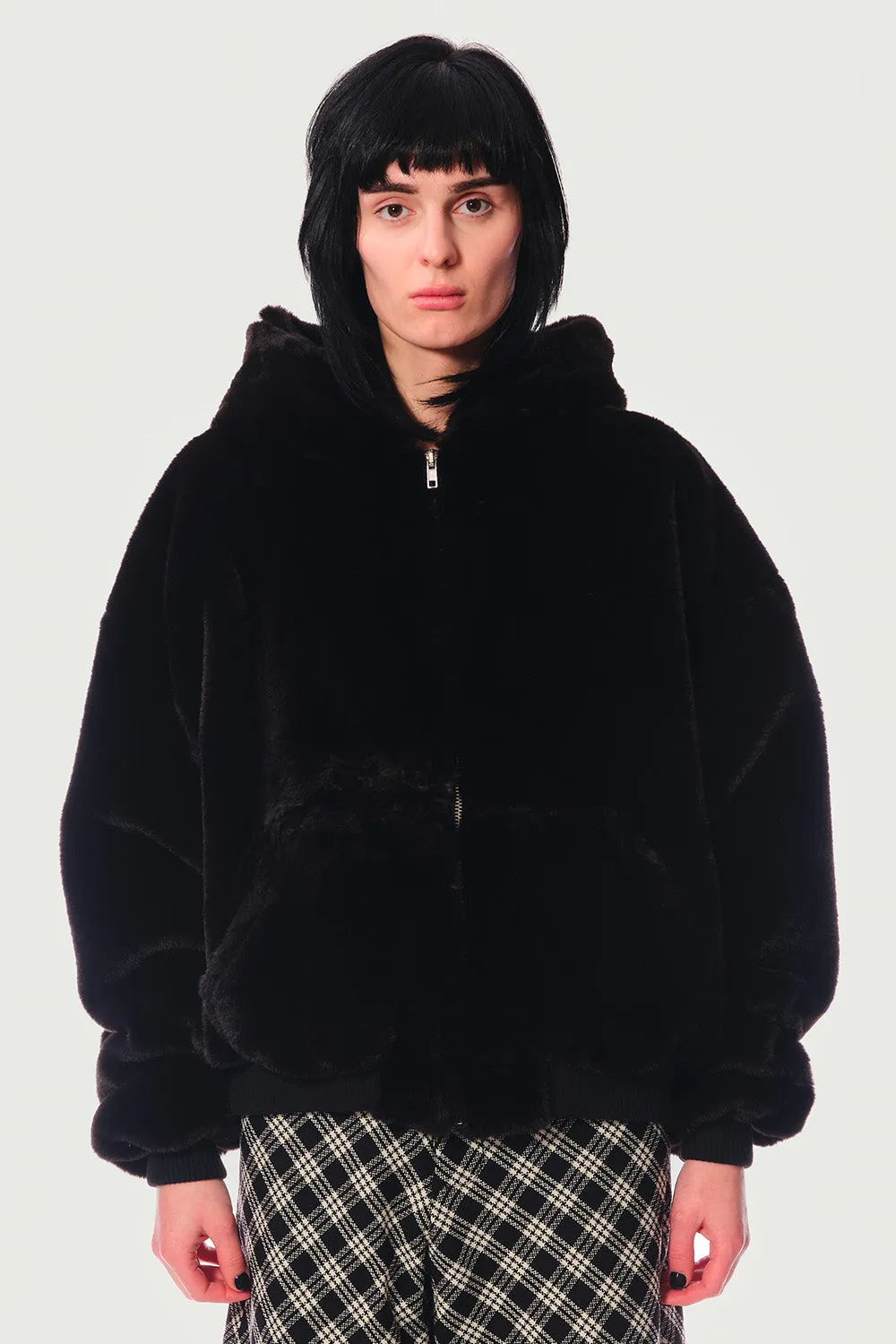 Jeanne Friot hoodie fausse fourrure noire oversize zip