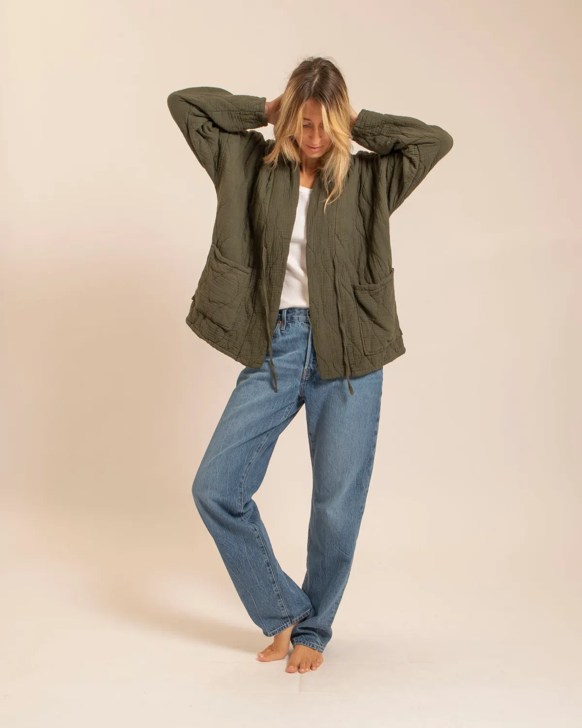 AOKYANOS Silverlake Kaki kimono coton matelassé