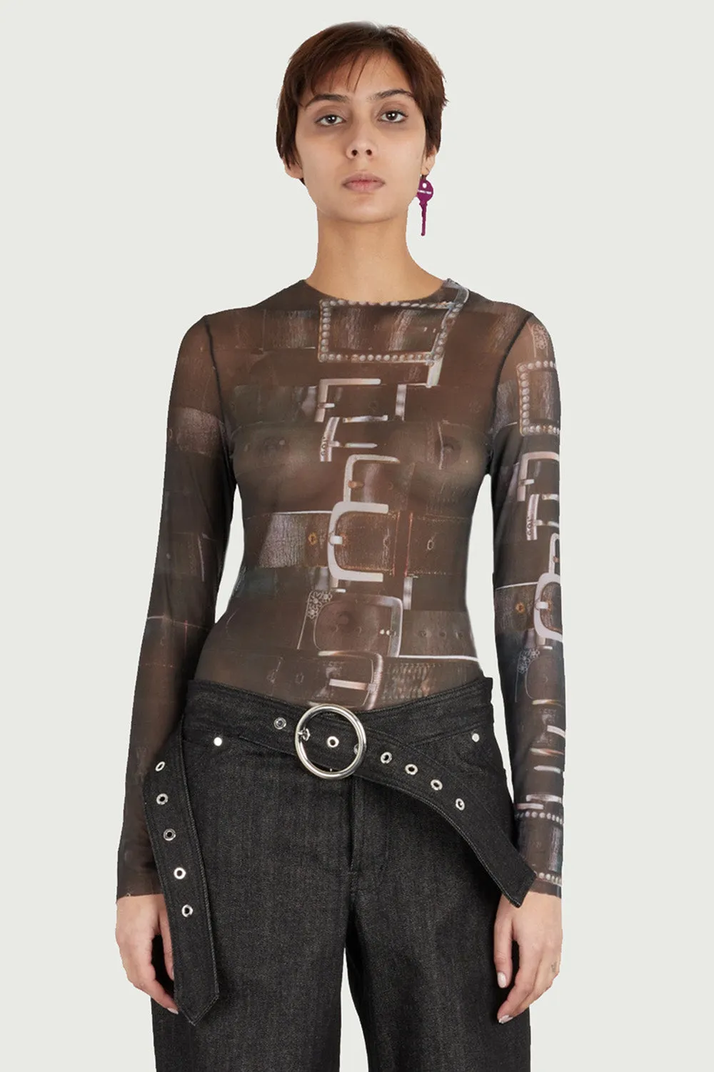 JEANNE FRIOT Belt Top Long Sleeve top manches longues imprimé