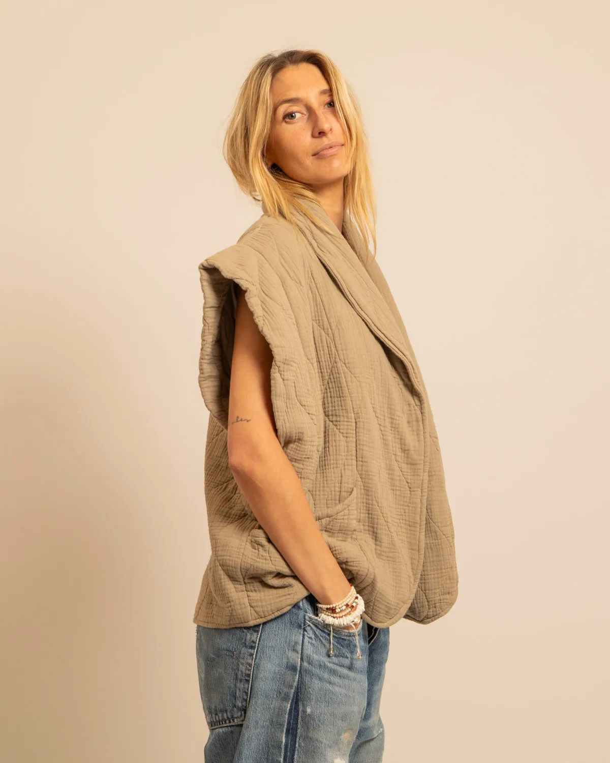 AOKYANOS Brooklyn kimono Beige coton matelassé