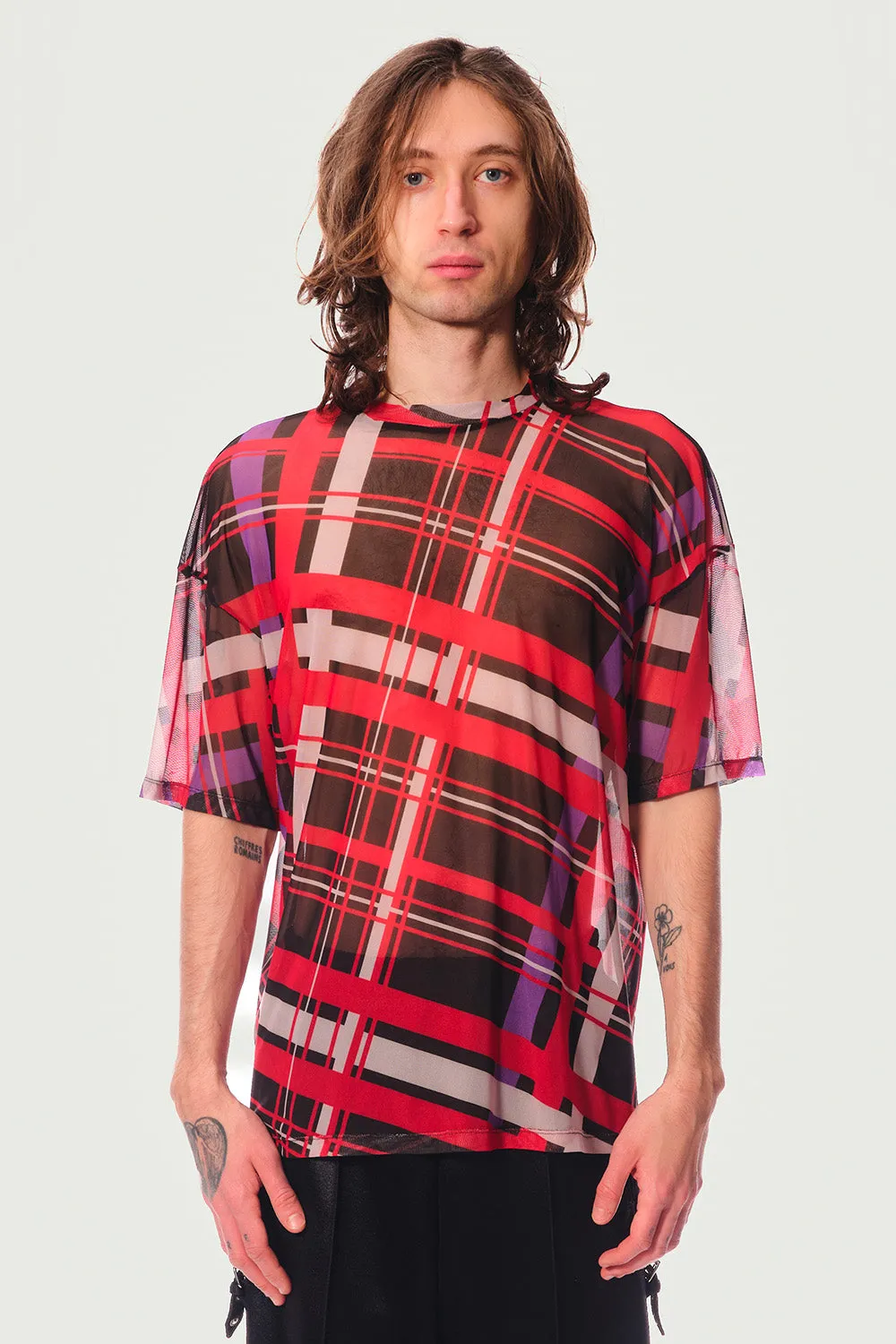 Jeanne Friot Awake Tartan Top maille transparente rouge