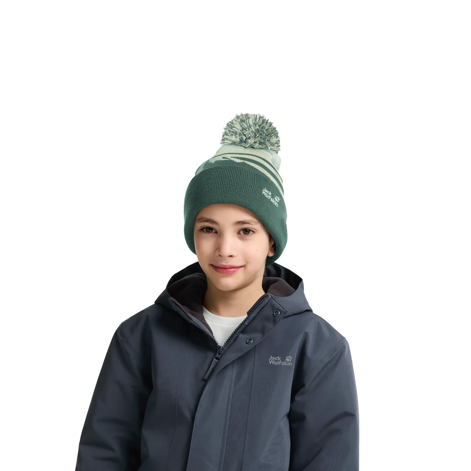 Jack Wolfskin Stripy Pompom Beanie K bonnet enfant chaud