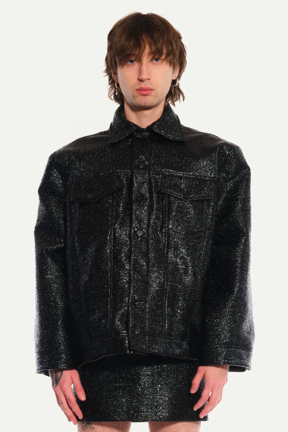 Jeanne Friot Lou veste vinyle noire iridescente L