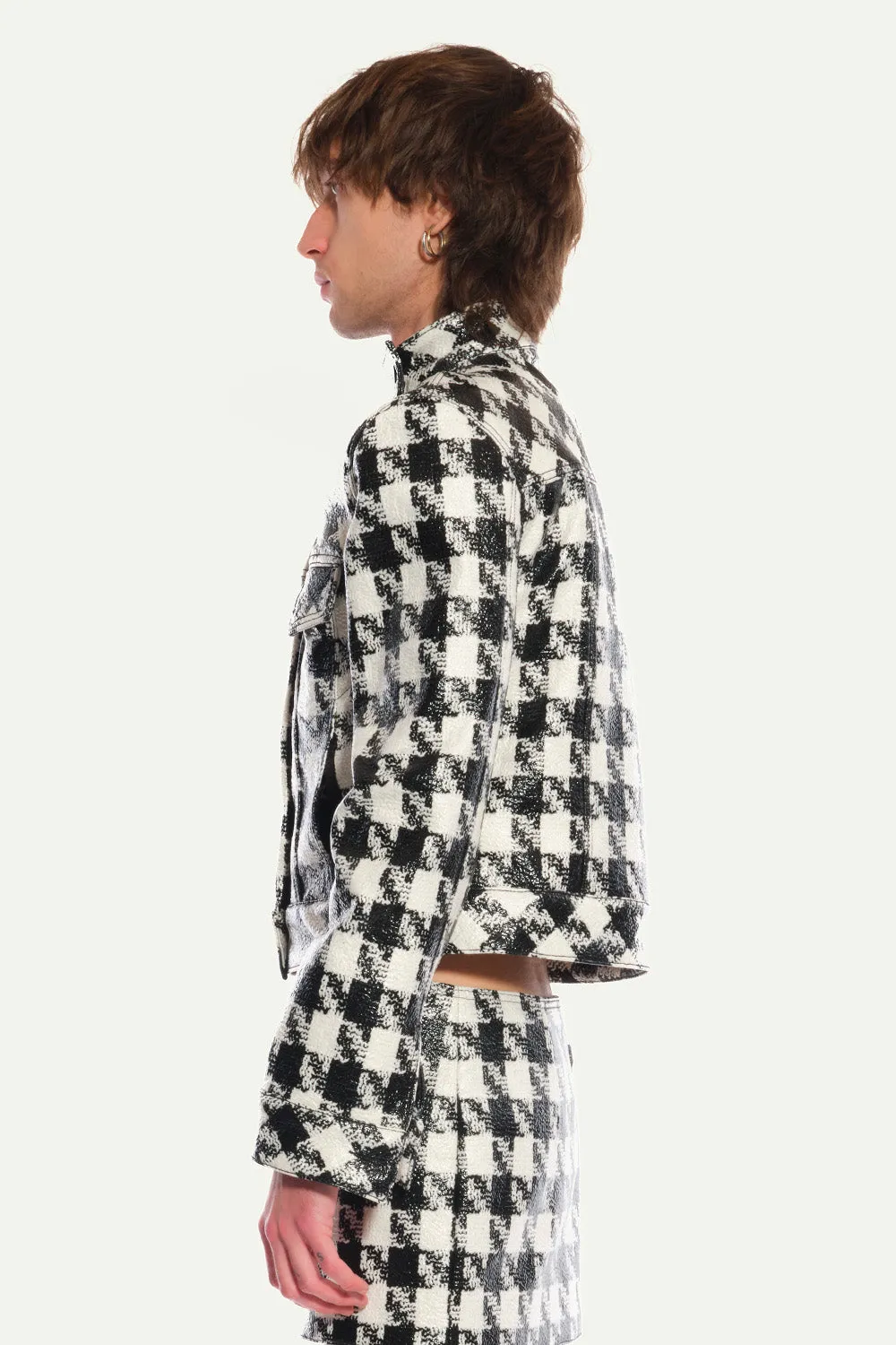 Jeanne Friot Pied de Poule veste enduite noir blanc
