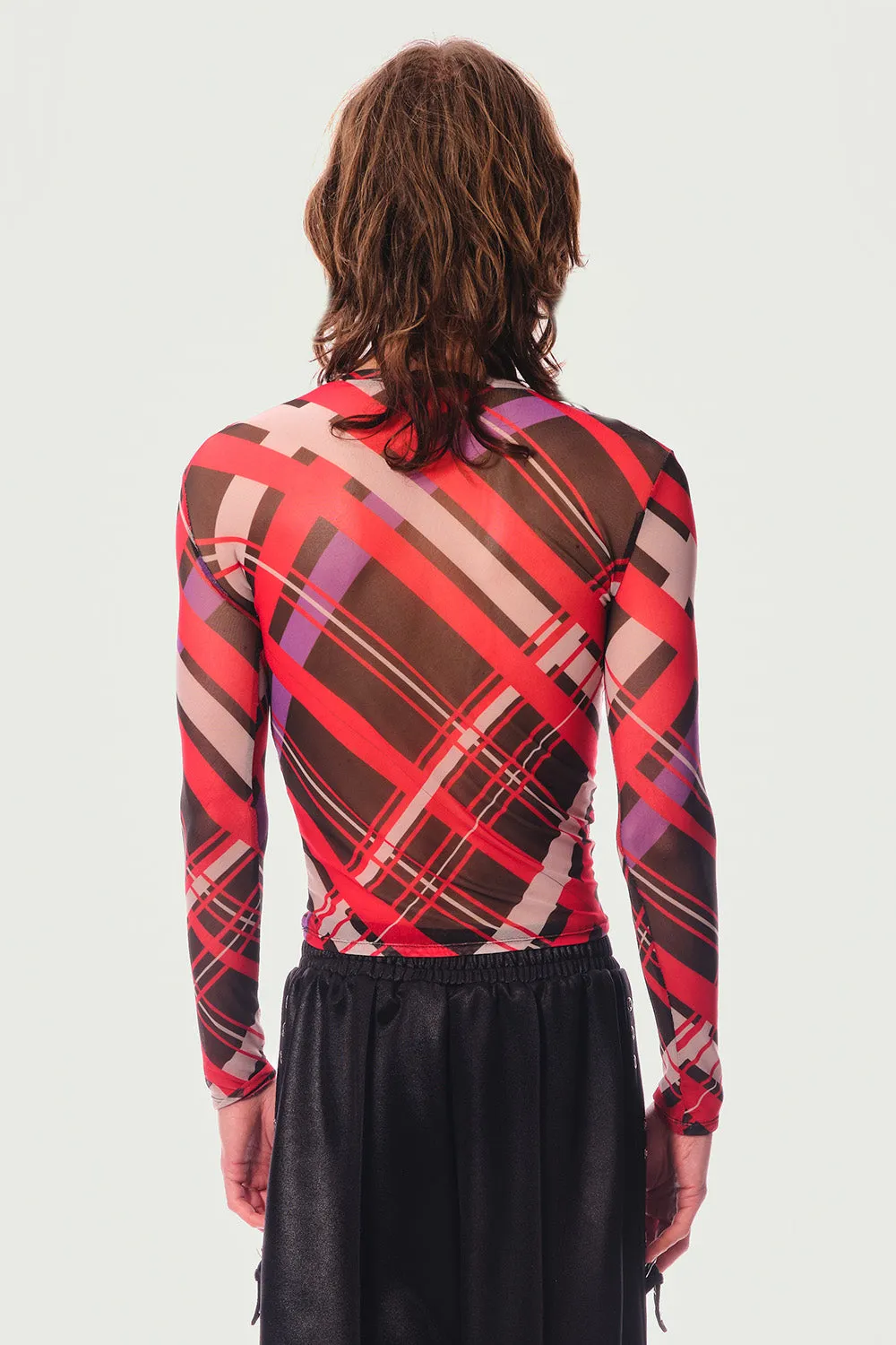JEANNE FRIOT Tartan Longsleeve Top haut mesh noir gris violet