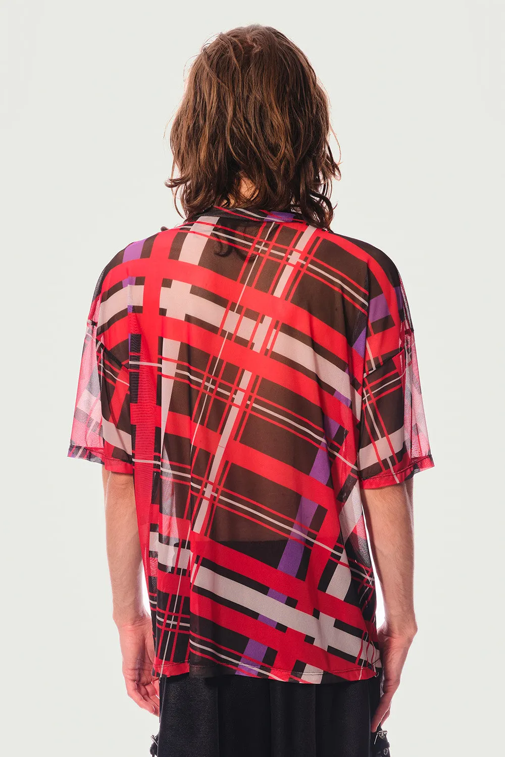 Jeanne Friot Awake Tartan Top maille transparente rouge