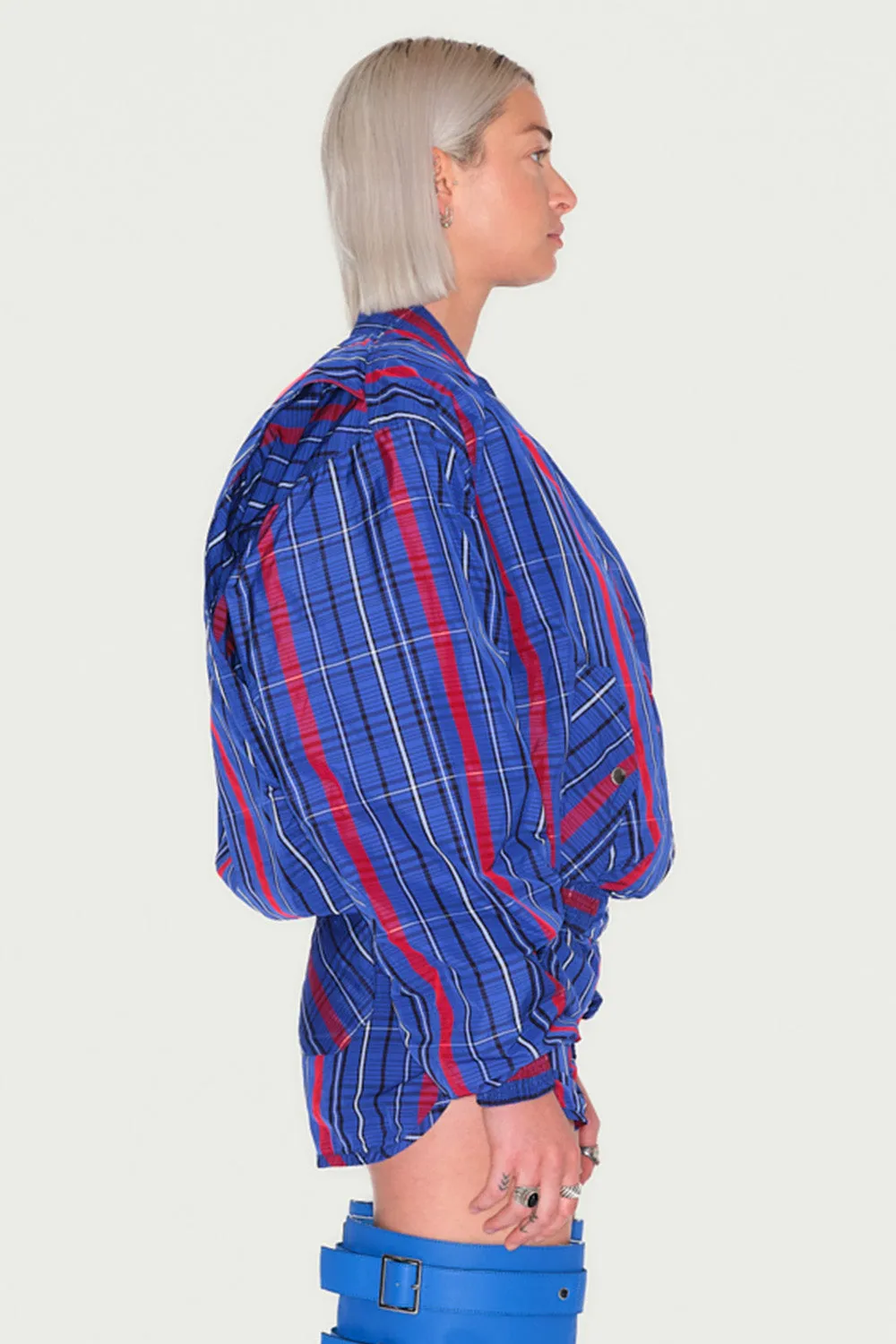 Jeanne Friot Resistance Bombers veste tartan bleu