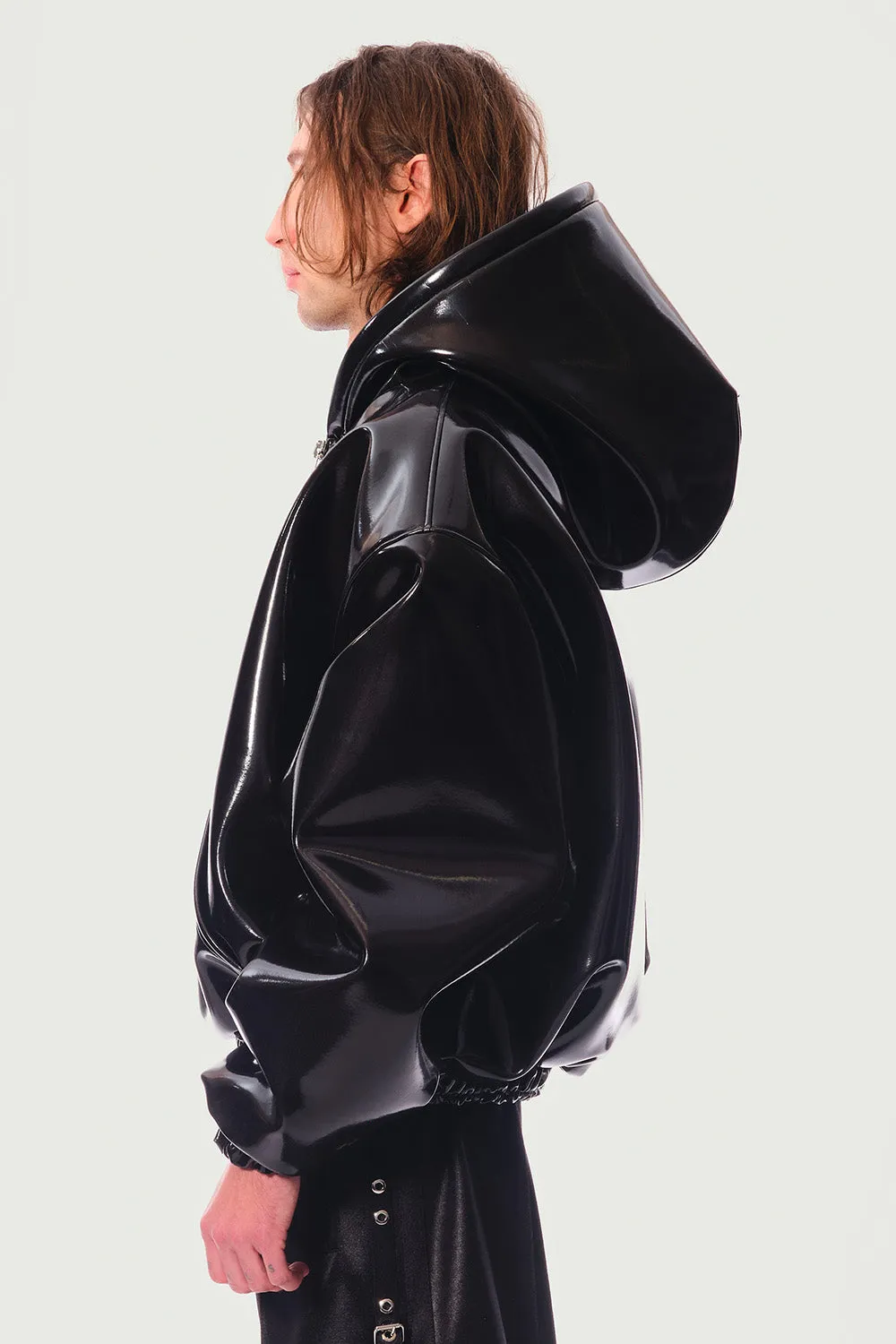 JEANNE FRIOT Glossy hoodie vinyle noir oversize
