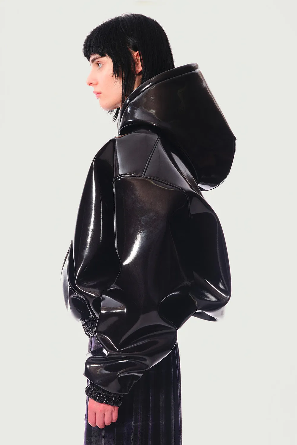 JEANNE FRIOT Glossy hoodie vinyle noir oversize