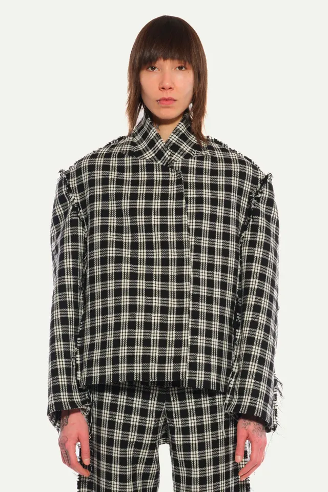 JEANNE FRIOT Tartan Suit Jacket veste laine oversize