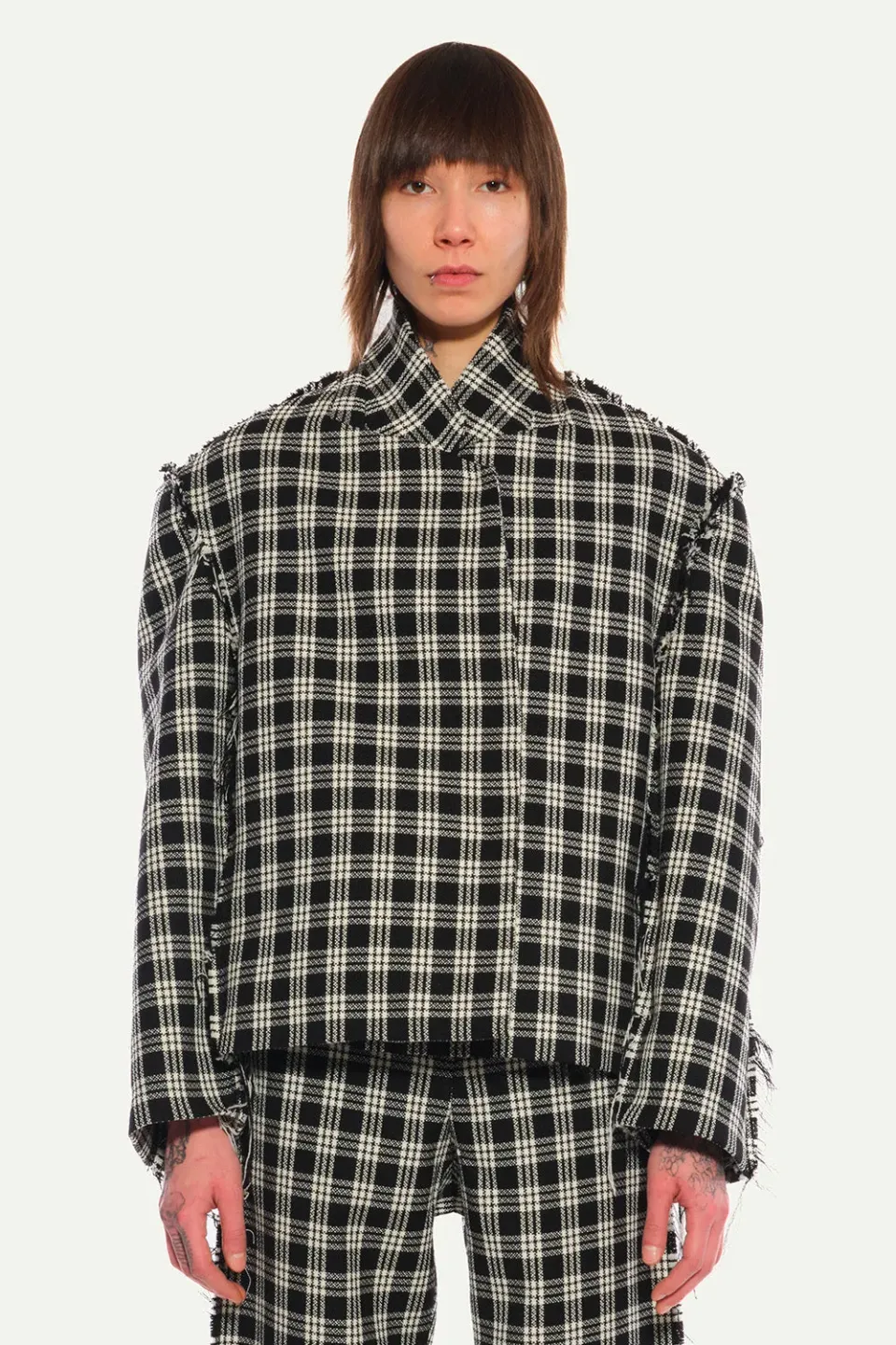JEANNE FRIOT Tartan Suit Jacket veste laine oversize