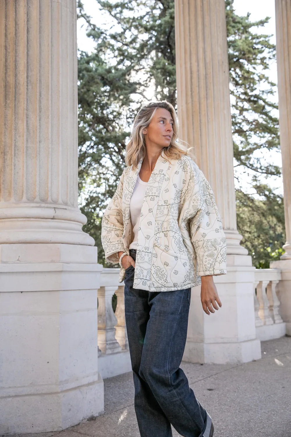 AOKYANOS Chicago Bandanas kimono crème coton matelassé