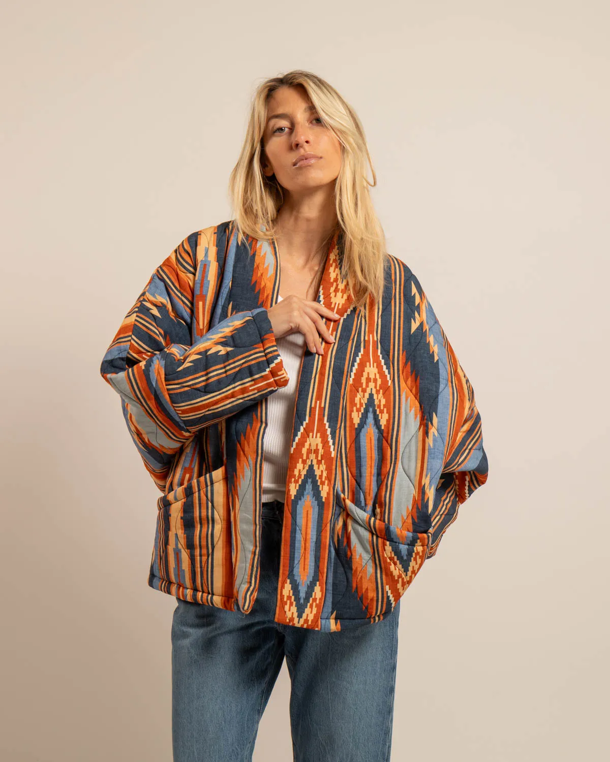 Aokyanos Chicago Koda Navy kimono matelassé viscose