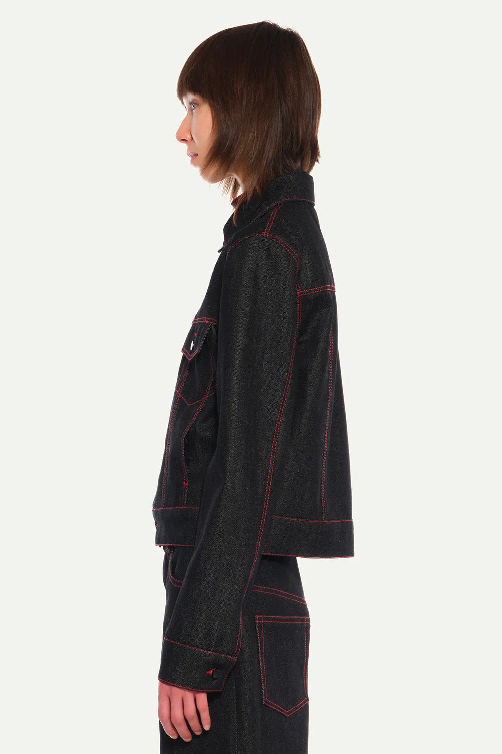 JEANNE FRIOT Grace Jacket veste jean noir surpiqûres