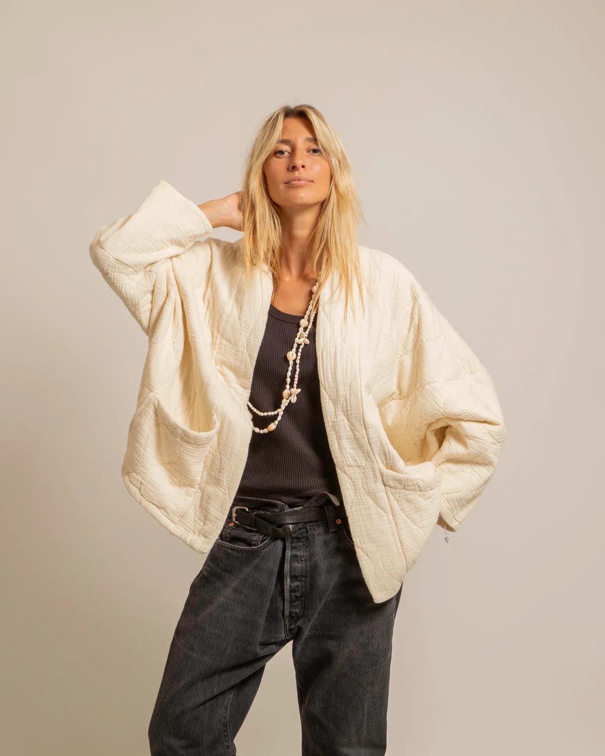 AOKYANOS Chicago veste kimono crème matelassé