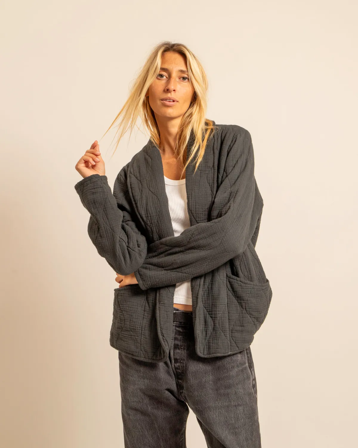 AOKYANOS Cuba kimono anthracite coton matelassé