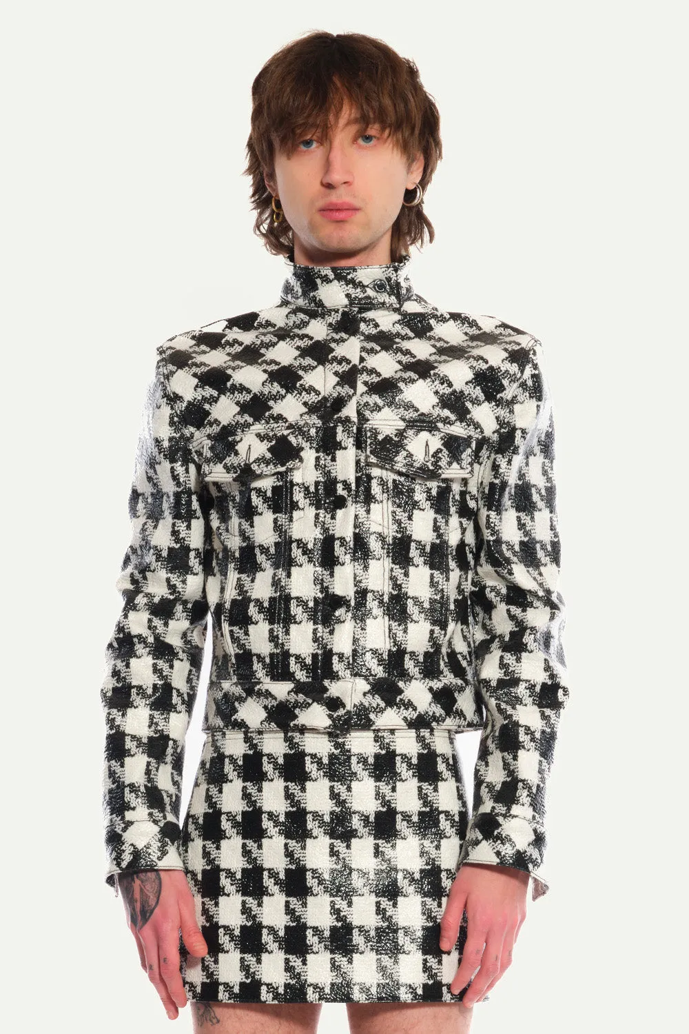 Jeanne Friot Pied de Poule veste enduite noir blanc