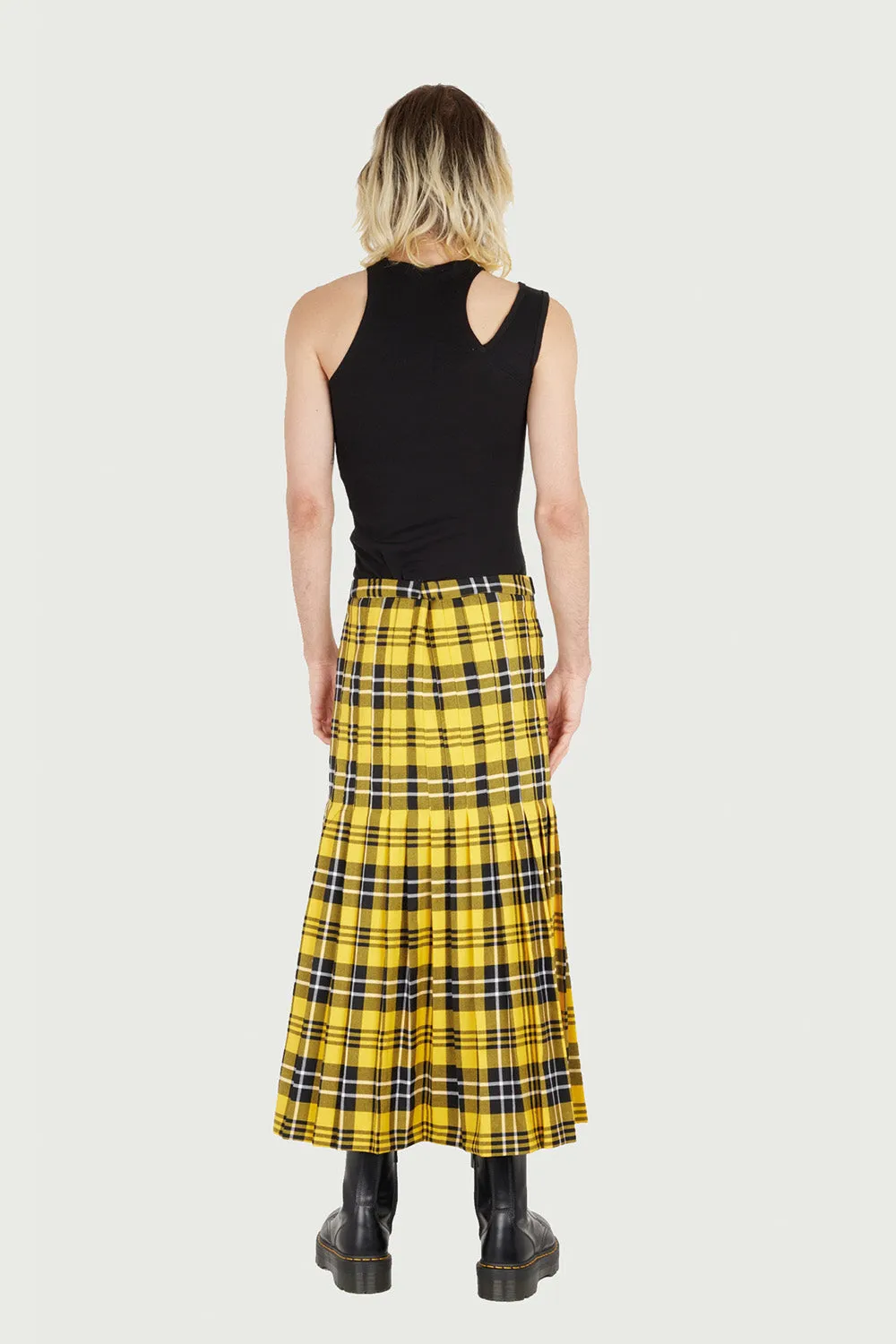 Jeanne Friot Long Kilt jupe plissée jaune tartan M
