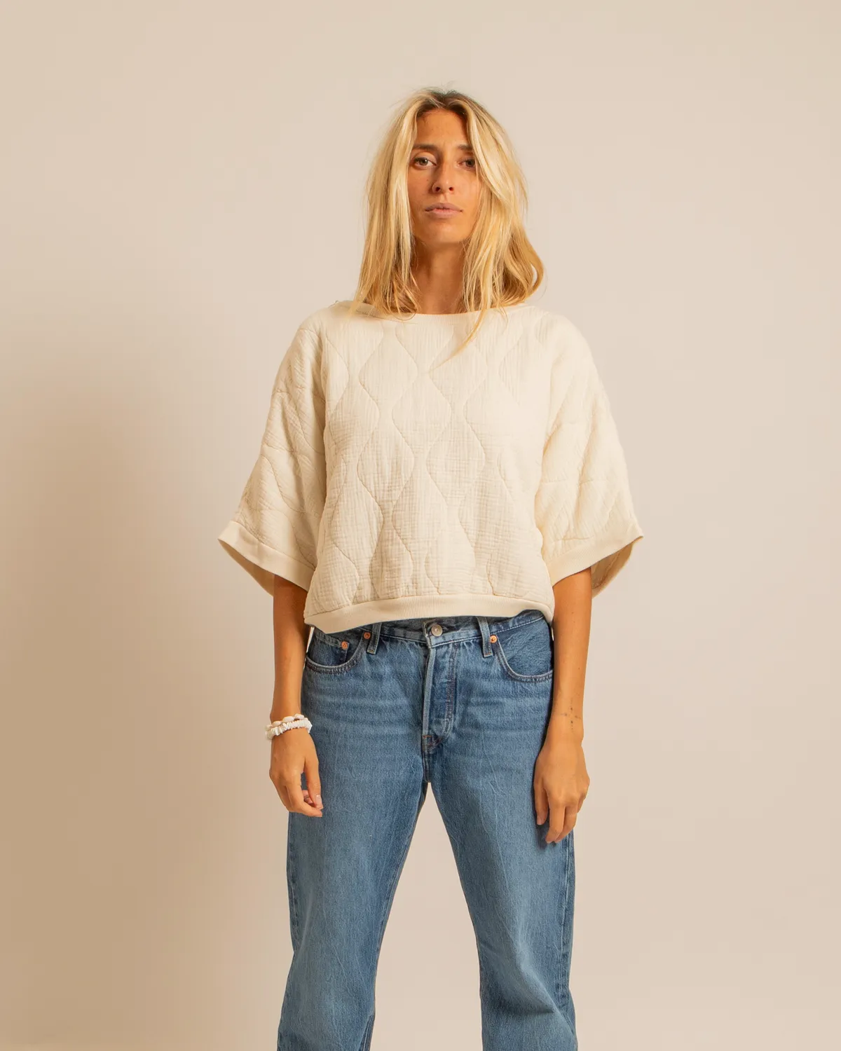 Aokyanos Seattle sweat 3/4 crème coton matelassé