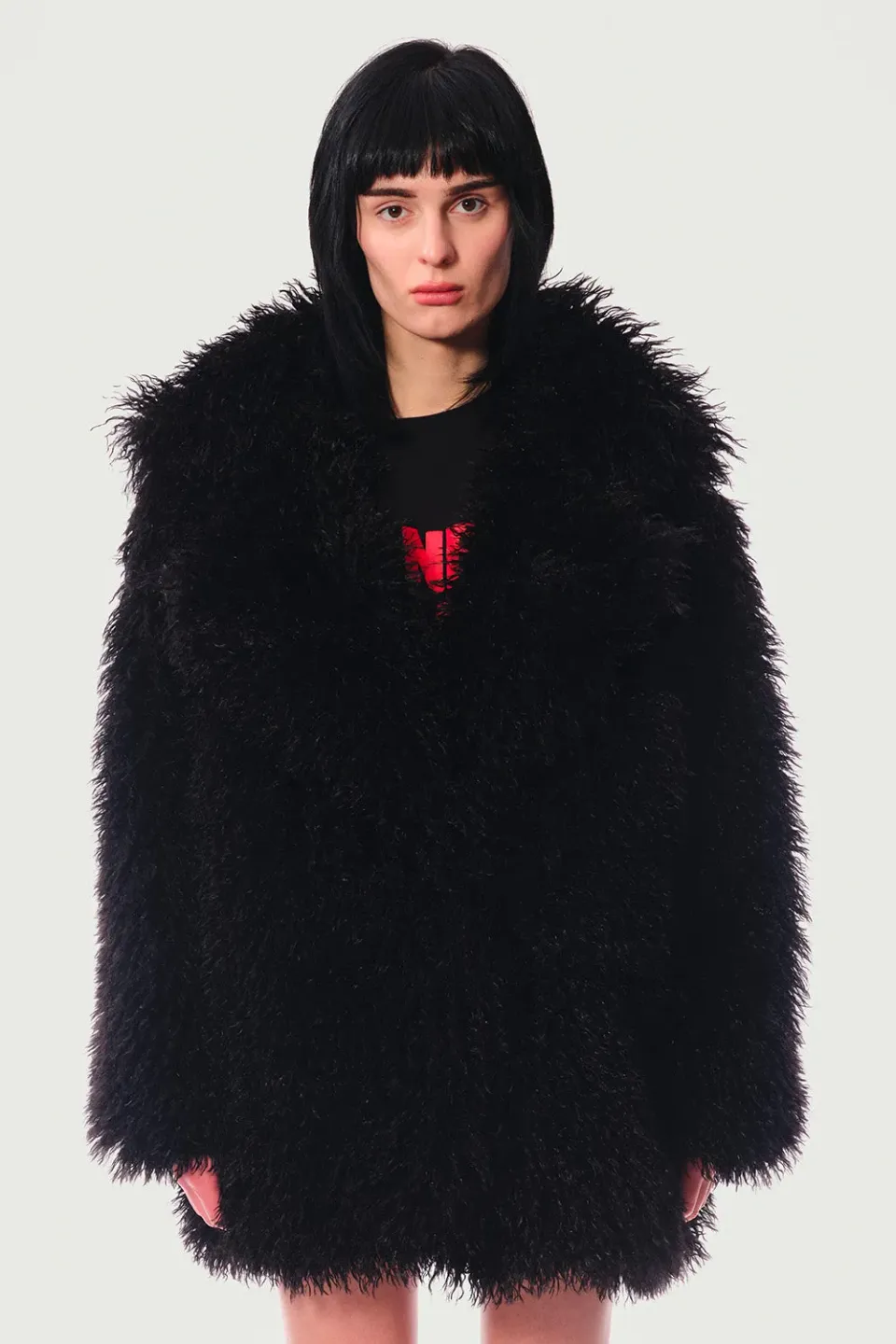 JEANNE FRIOT Debbie Coat manteau noir fausse fourrure
