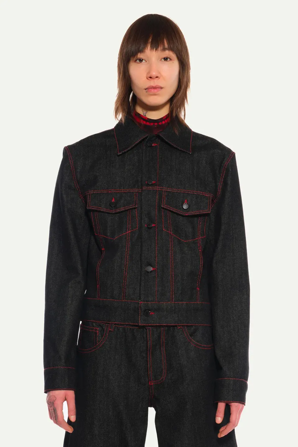 JEANNE FRIOT Grace Jacket veste jean noir surpiqûres