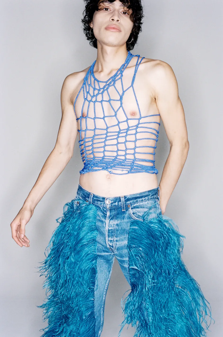 Jeanne Friot Jean Bleu à Plumes pantalon denim sur-mesure