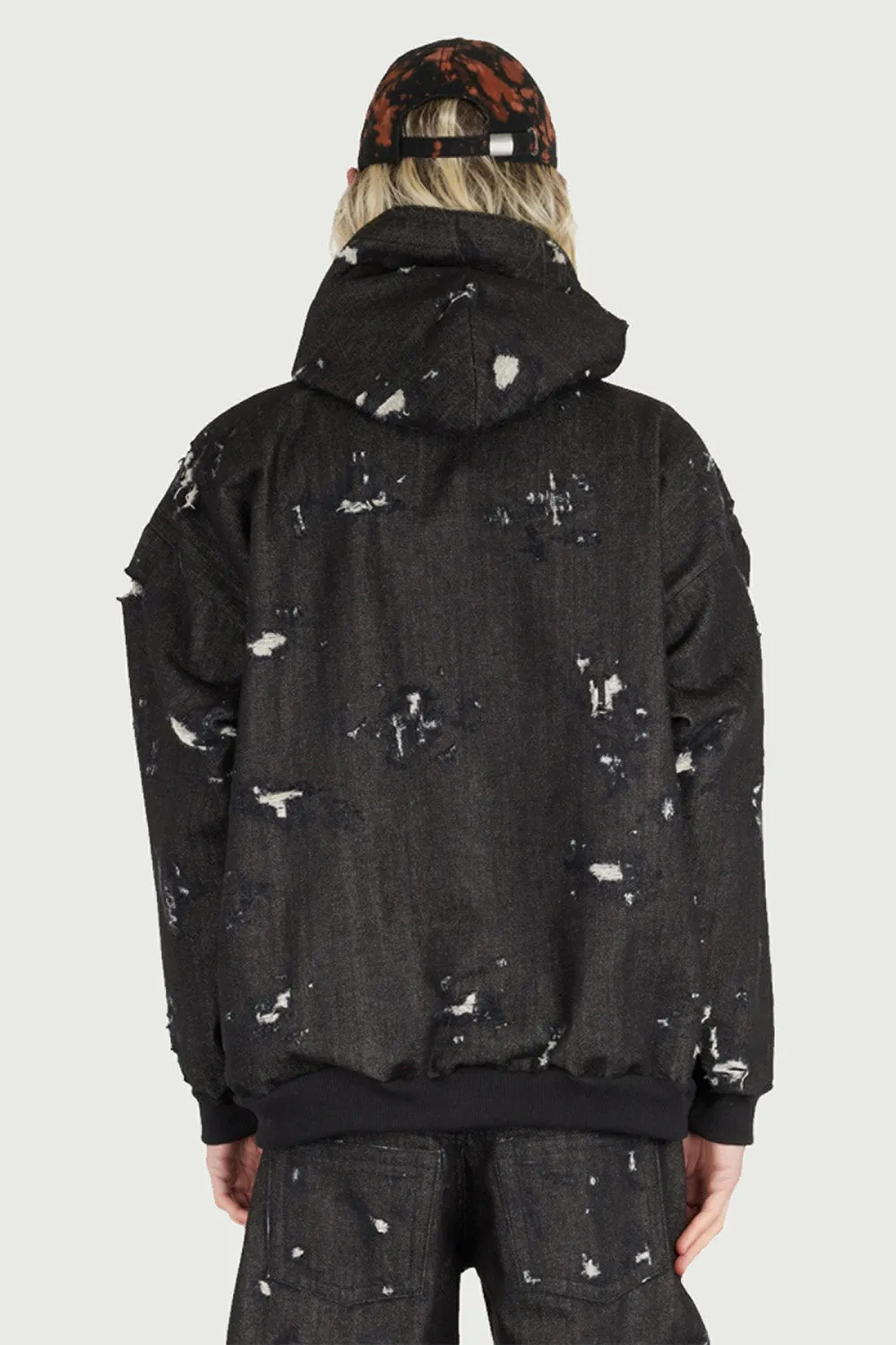 Jeanne Friot Trashed hoodie denim noir coton recyclé