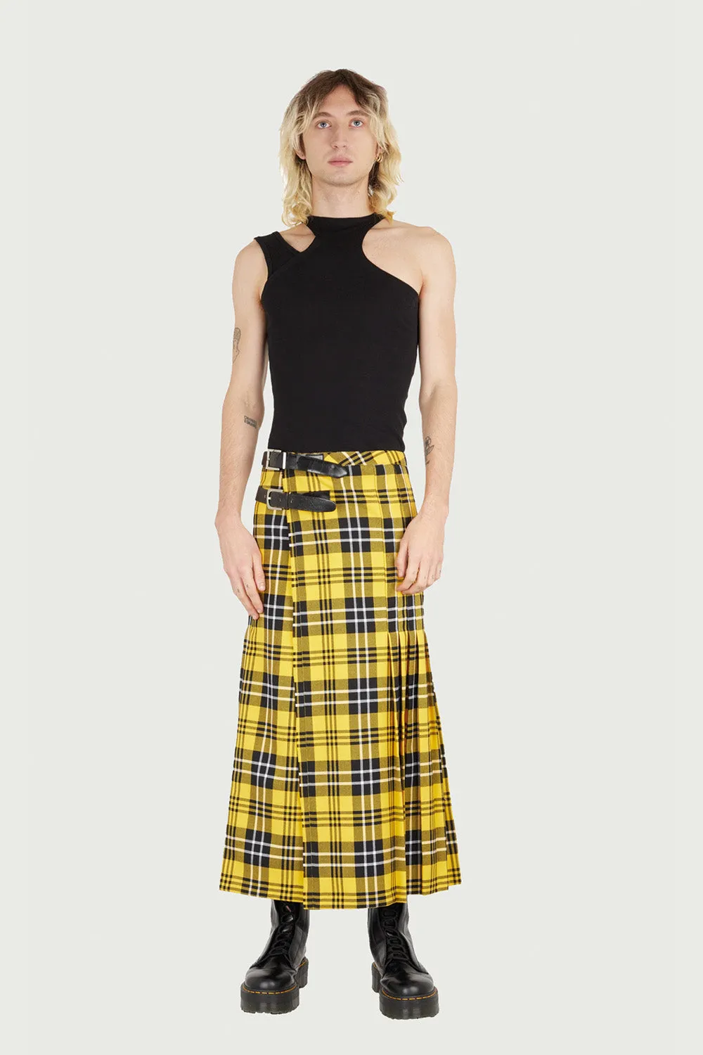 Jeanne Friot Long Kilt jupe plissée jaune tartan M