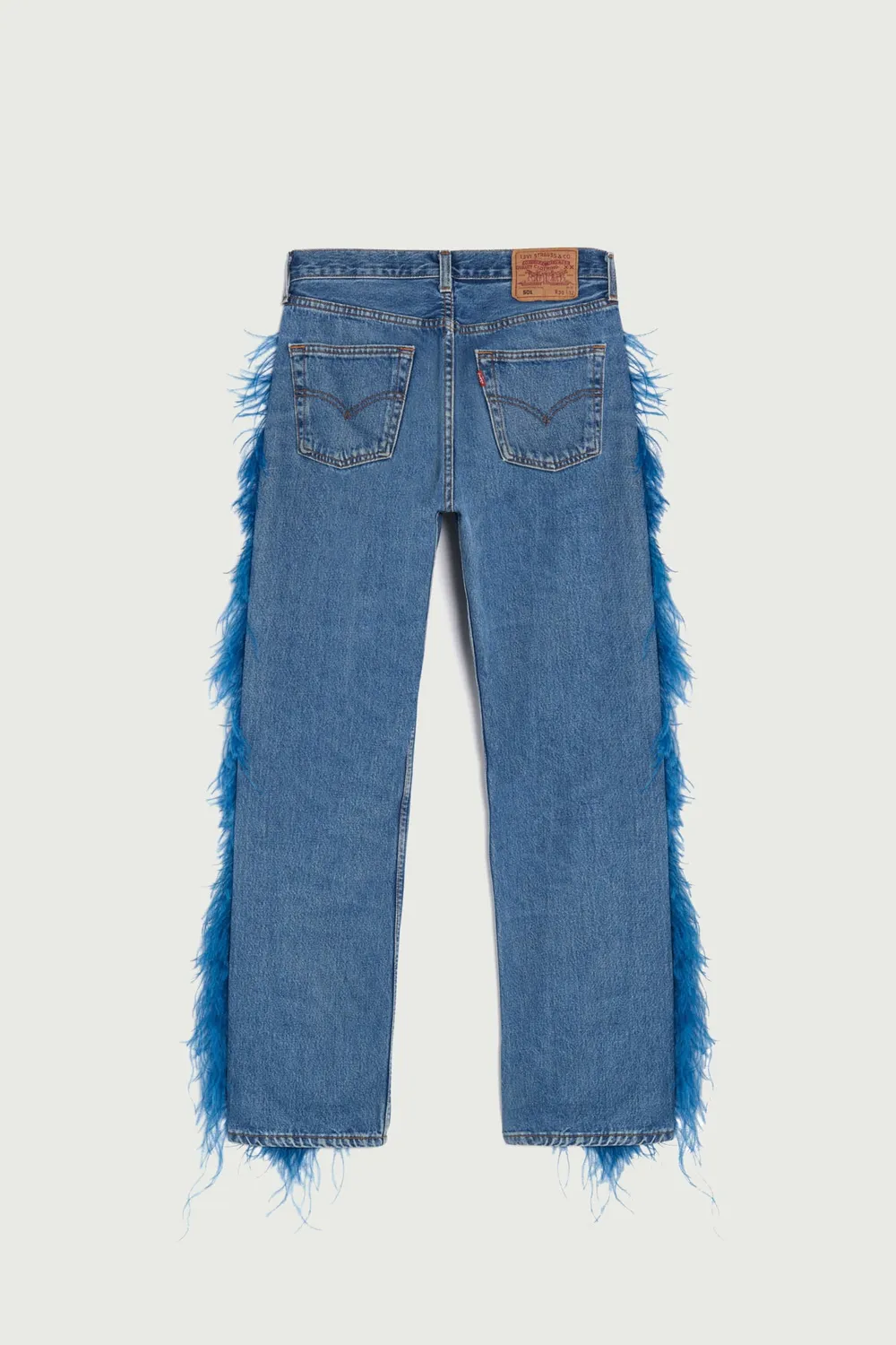 Jeanne Friot Jean Bleu à Plumes pantalon denim sur-mesure