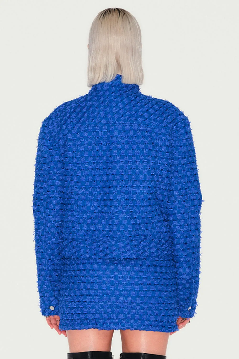 Jeanne Friot Tweed veste bleue à poches 2XL