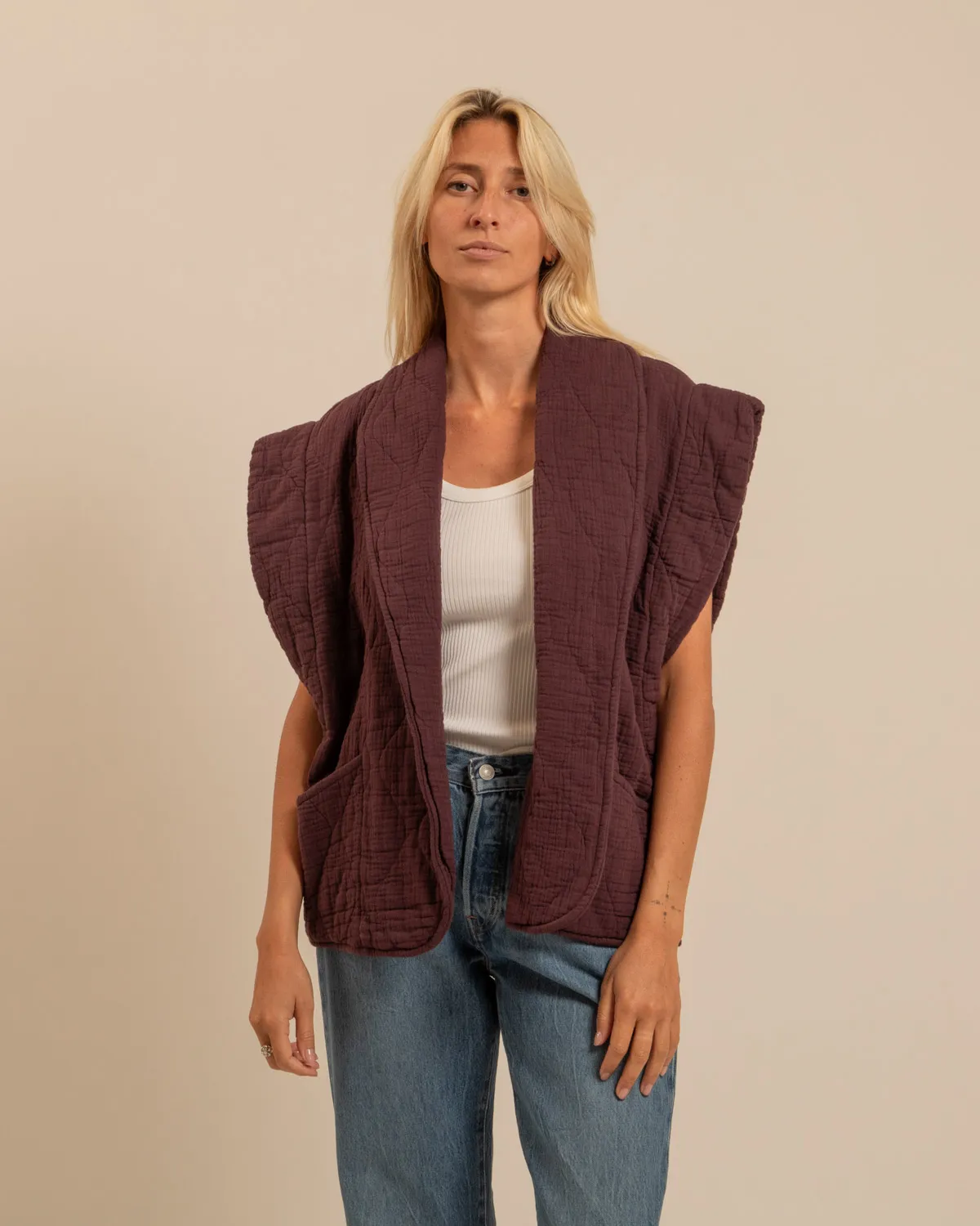 Aokyanos Brooklyn Bordeaux veste kimono coton matelassé