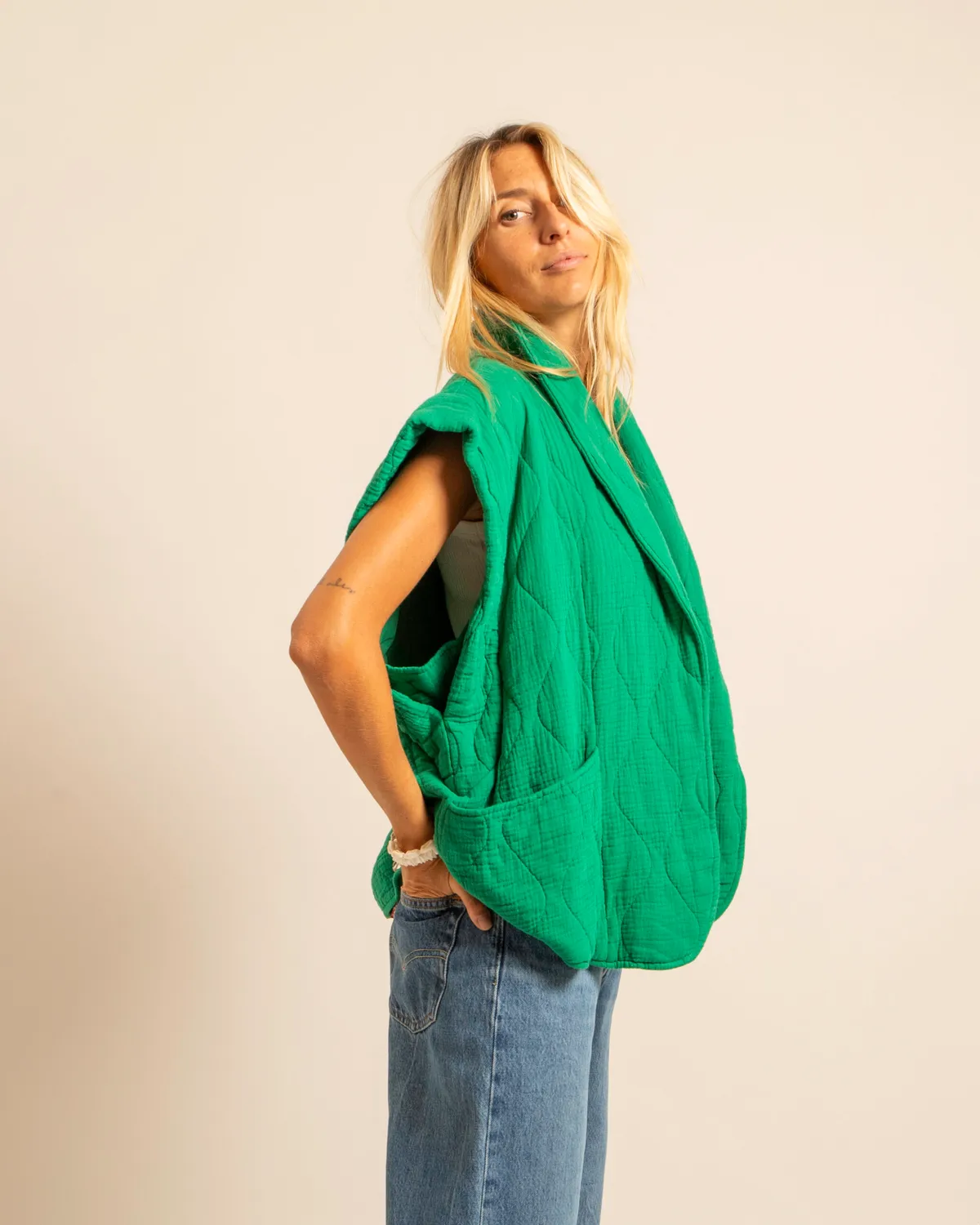 AOKYANOS Brooklyn gilet vert double gaze coton