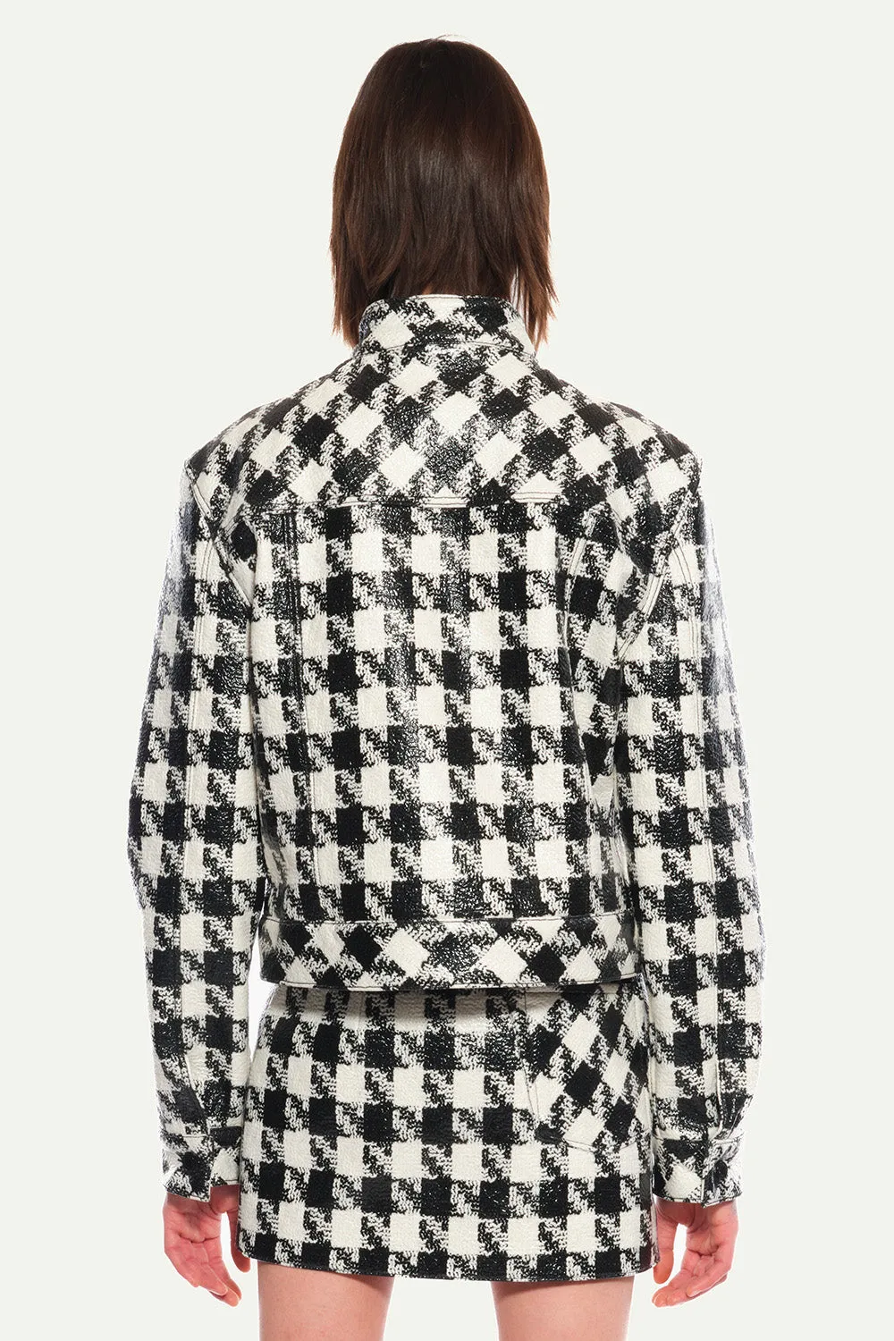 Jeanne Friot Pied de Poule veste enduite noir blanc