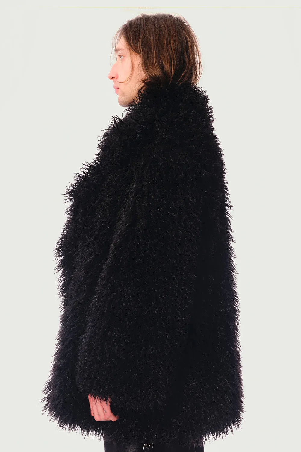 JEANNE FRIOT Debbie Coat manteau noir fausse fourrure