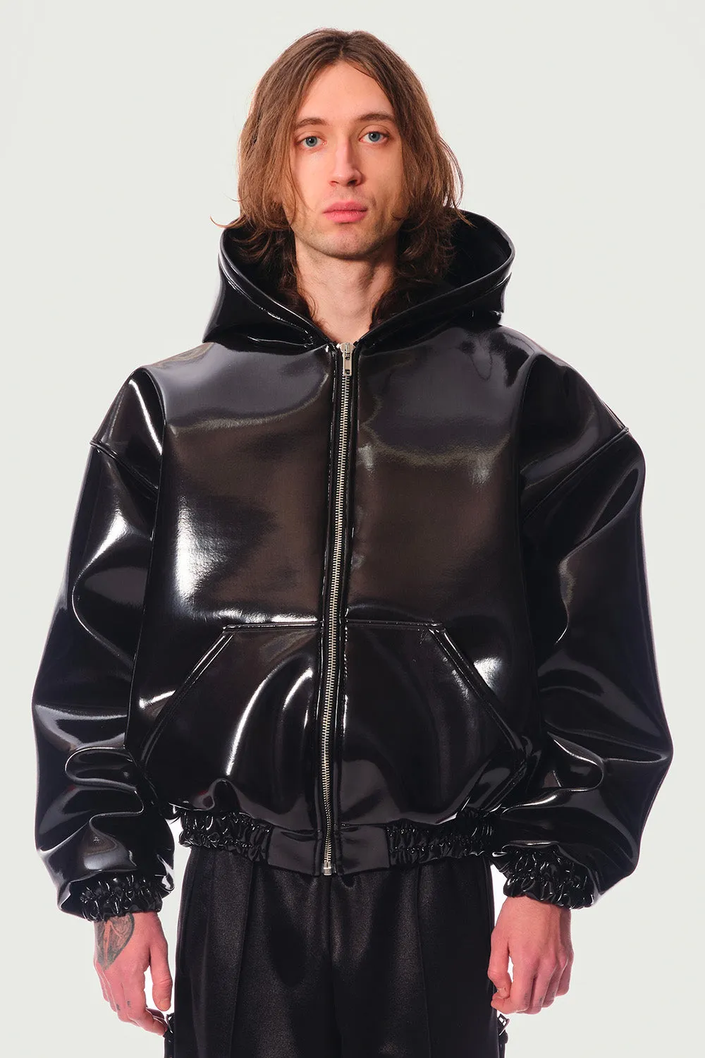 JEANNE FRIOT Glossy hoodie vinyle noir oversize