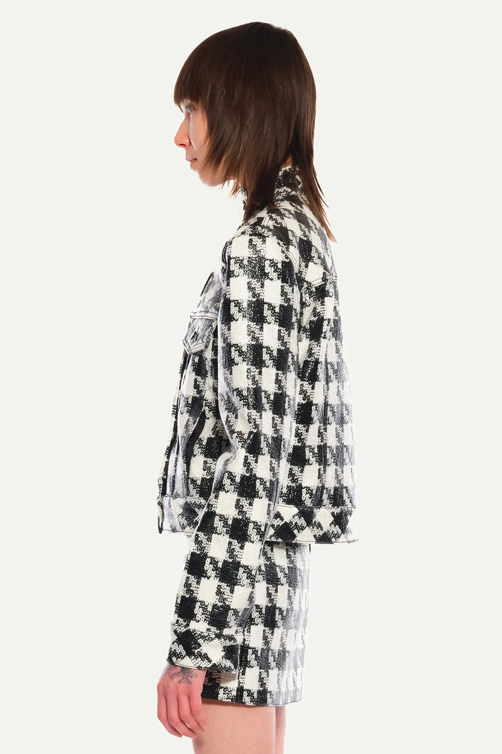 Jeanne Friot Pied de Poule veste enduite noir blanc