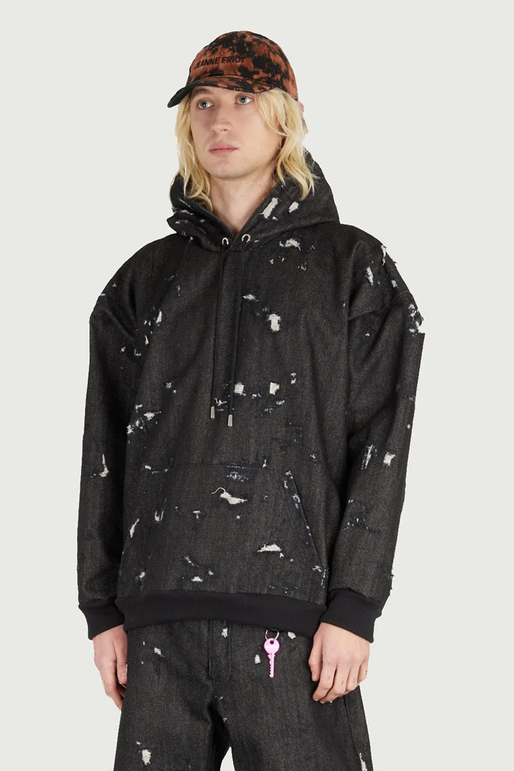 Jeanne Friot Trashed hoodie denim noir coton recyclé
