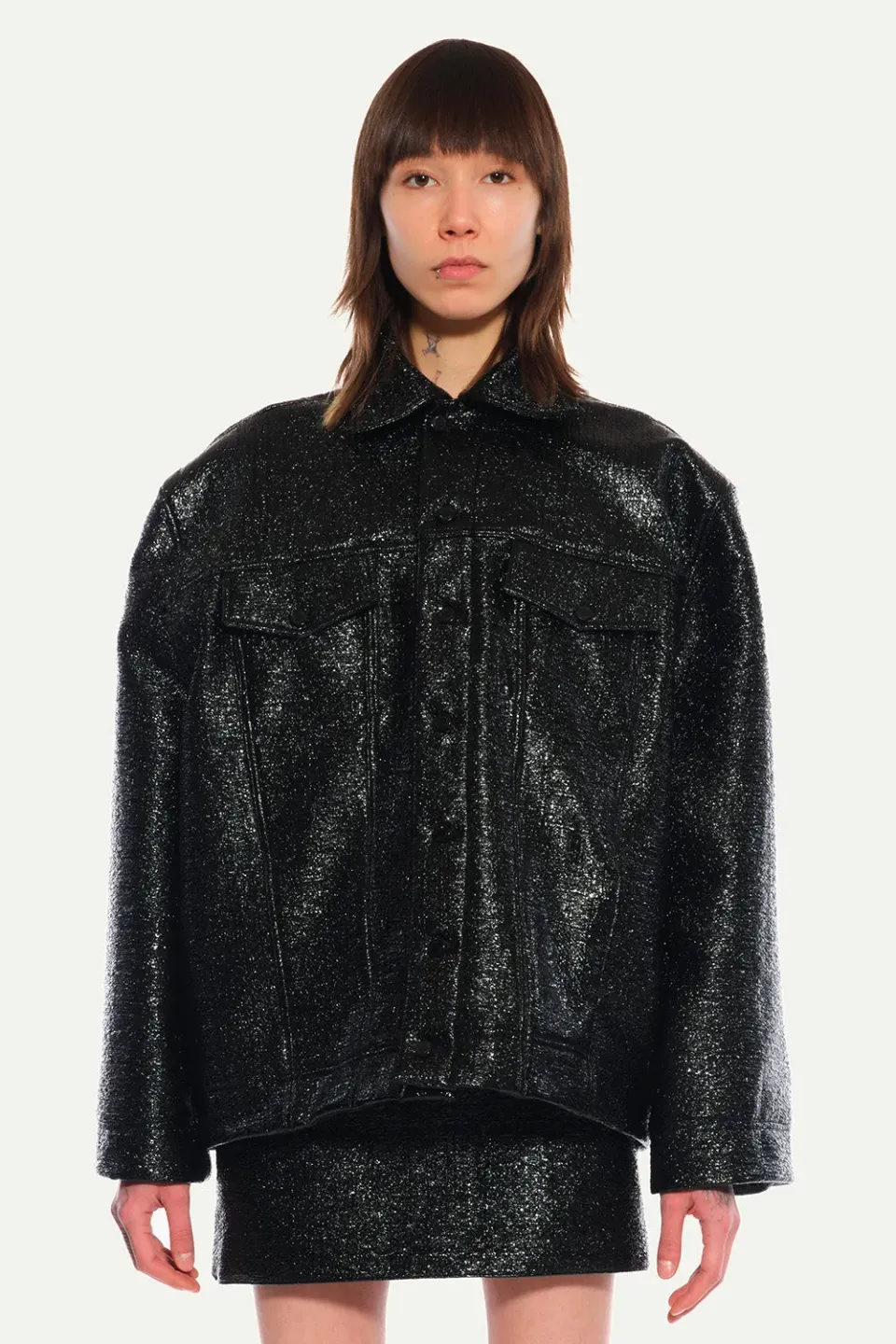 Jeanne Friot Lou veste vinyle noire iridescente L