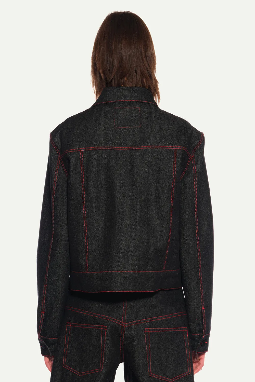 JEANNE FRIOT Grace Jacket veste jean noir surpiqûres
