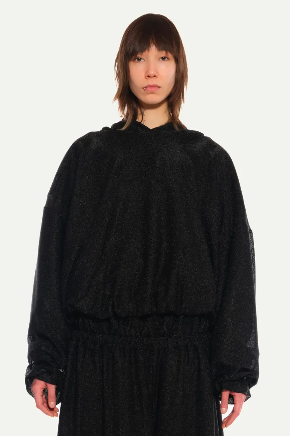 JEANNE FRIOT Metal Black Hoodie sweat capuche brillant