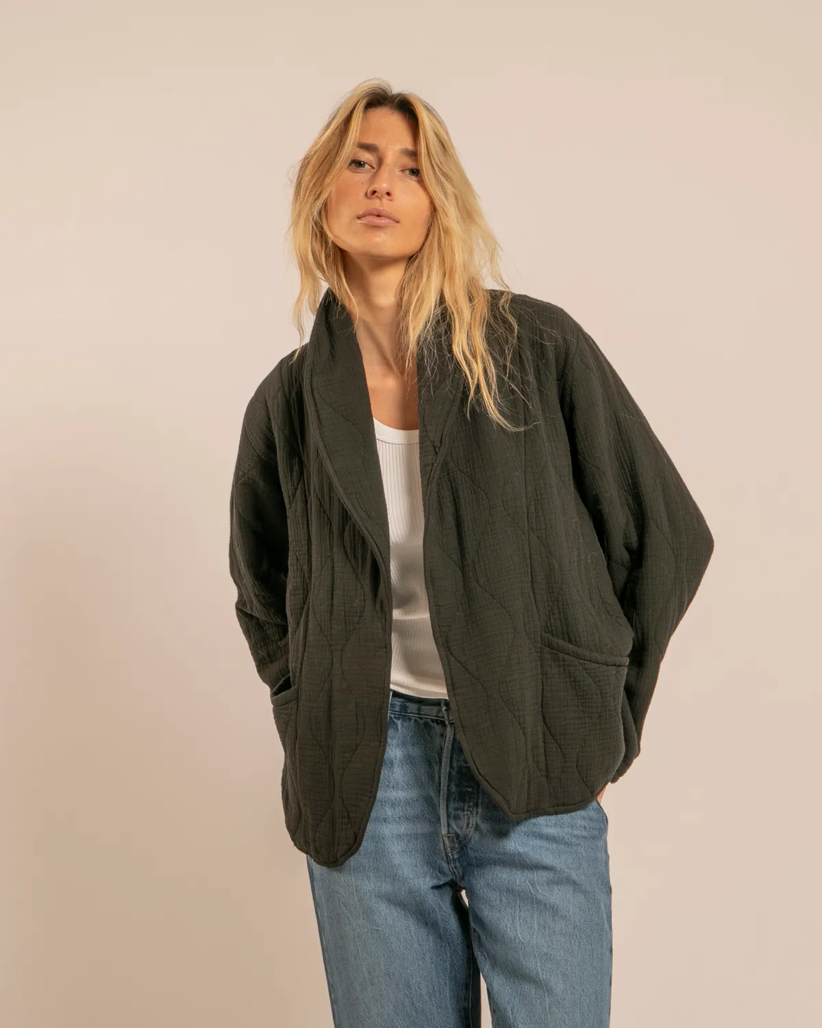 AOKYANOS Cuba Noir kimono coton matelassé taille unique