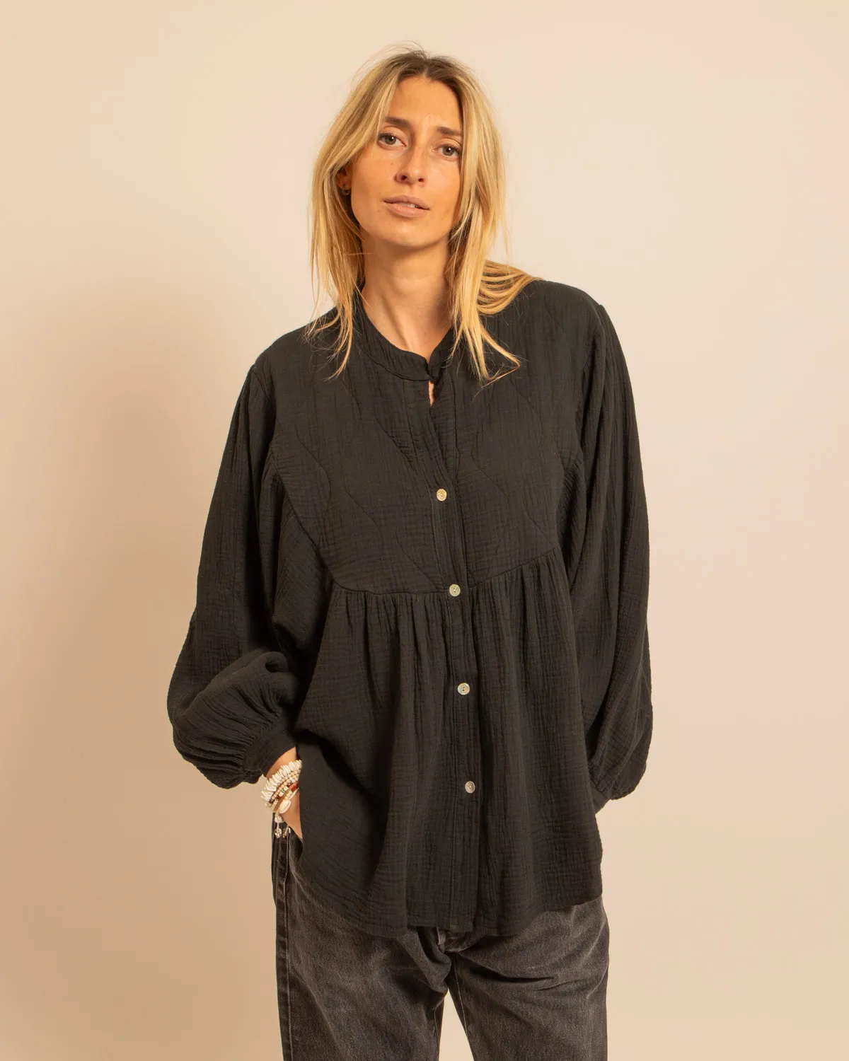 Aokyanos Los Angeles chemise noire gaze coton