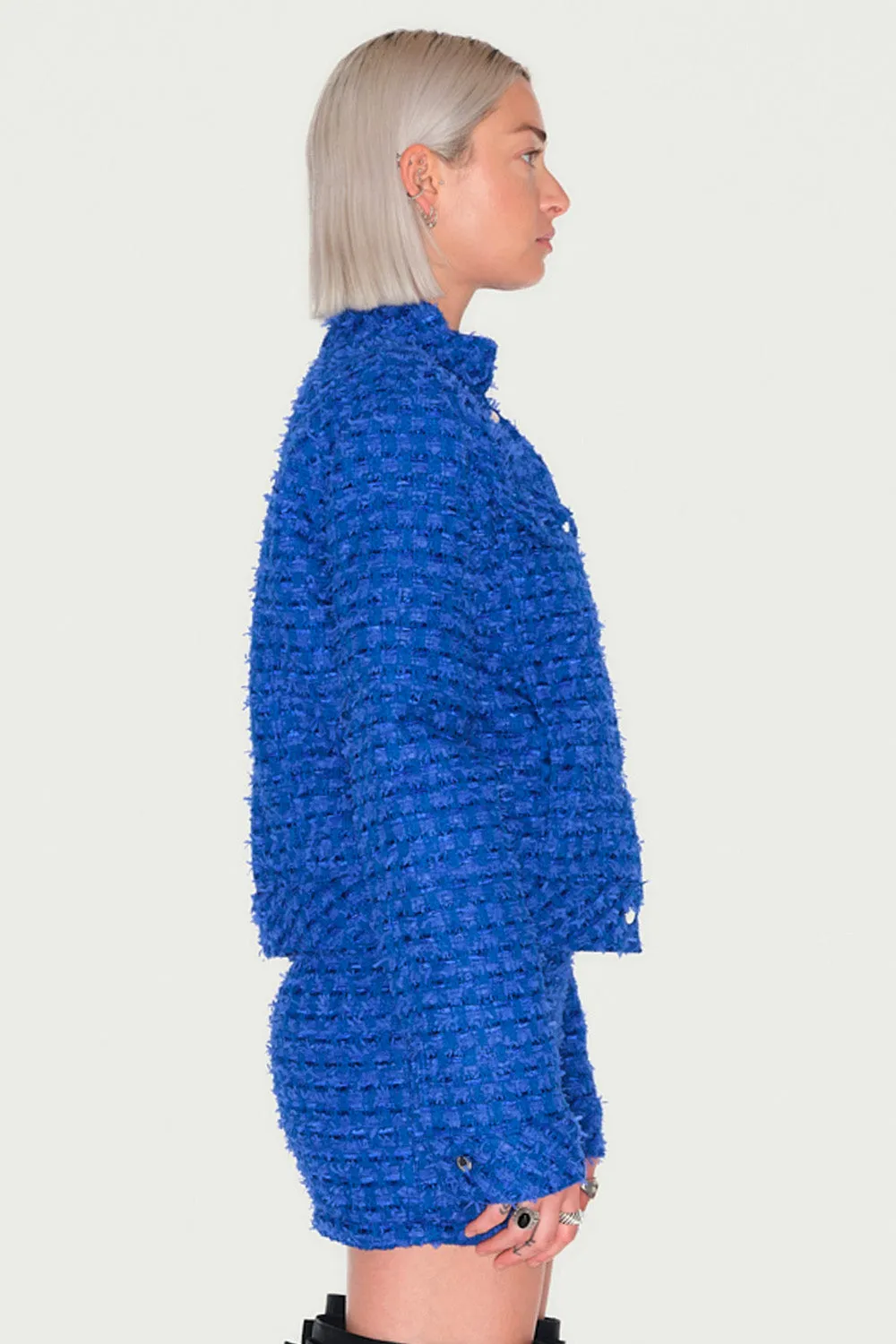Jeanne Friot Tweed veste bleue à poches 2XL