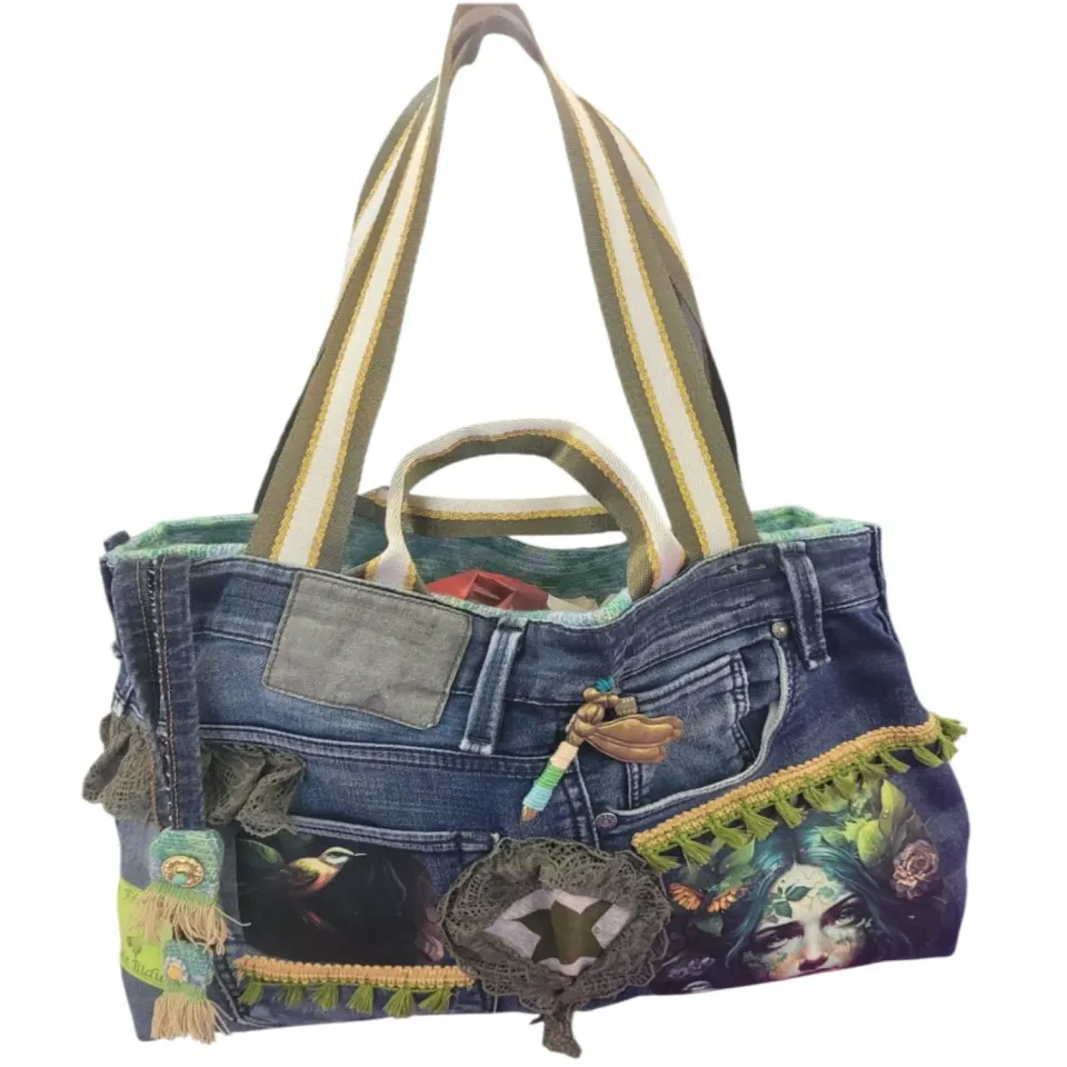 La Fée Bidule Elfe sac cabas jean upcyclé
