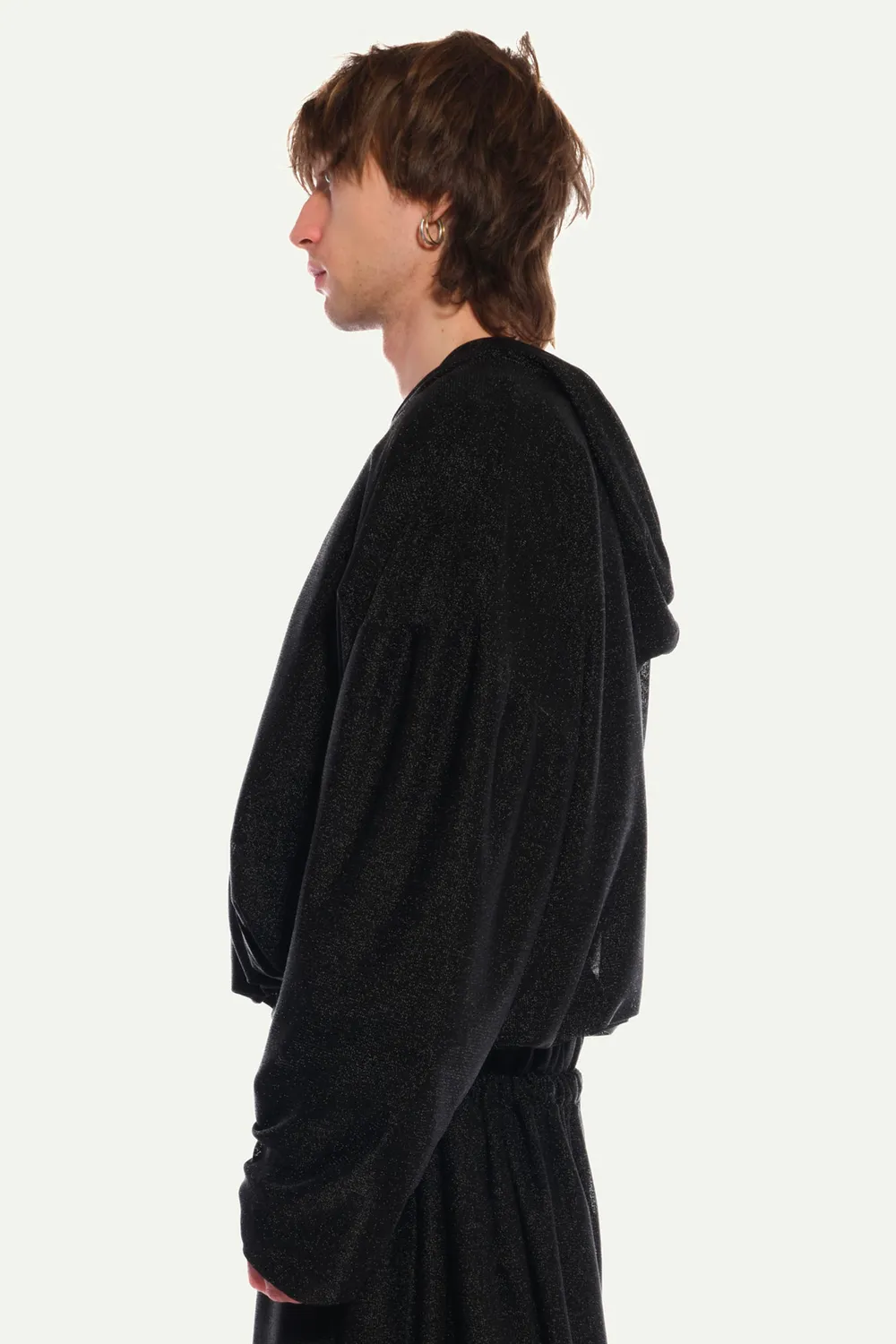 JEANNE FRIOT Metal Black Hoodie sweat capuche brillant