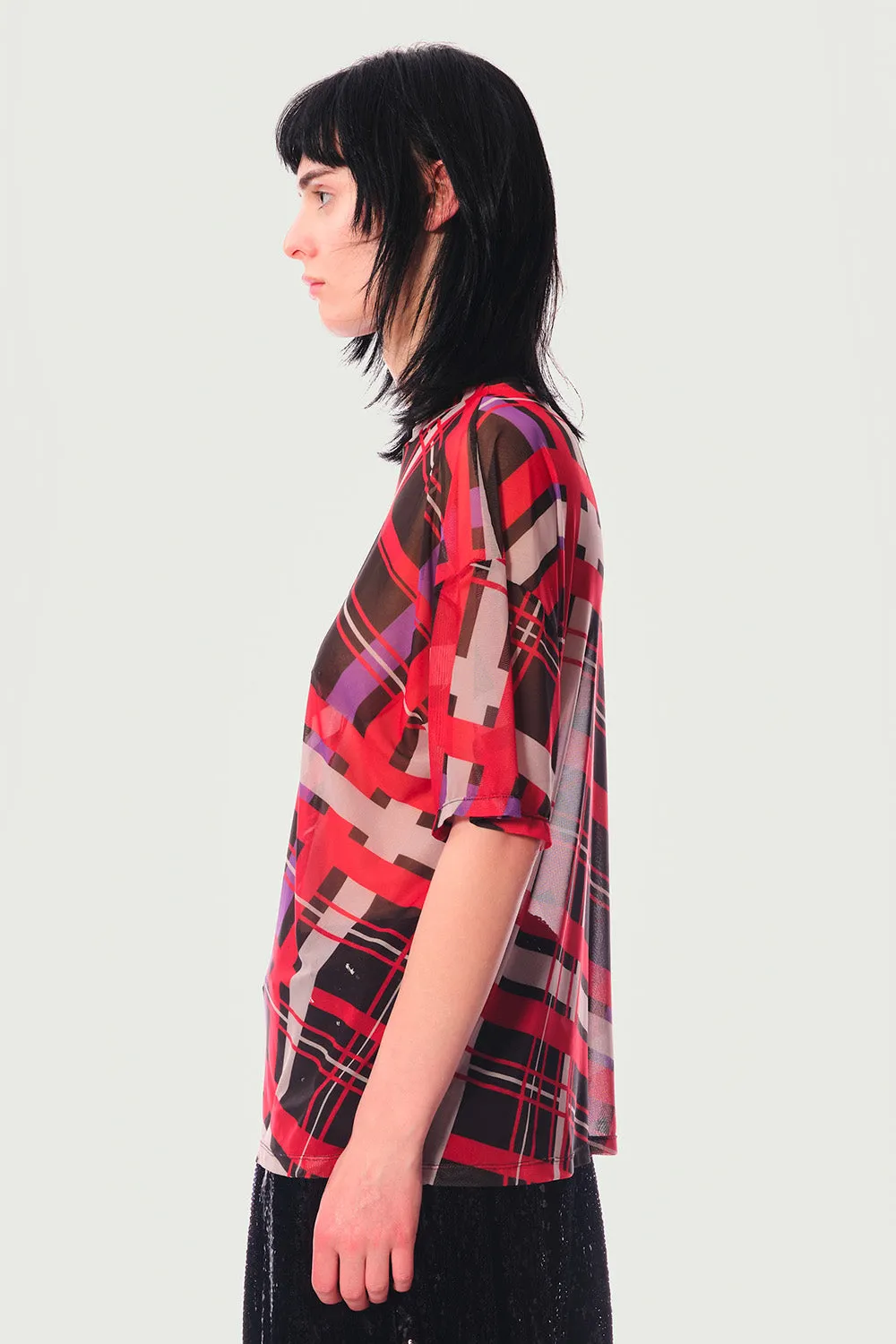Jeanne Friot Awake Tartan Top maille transparente rouge