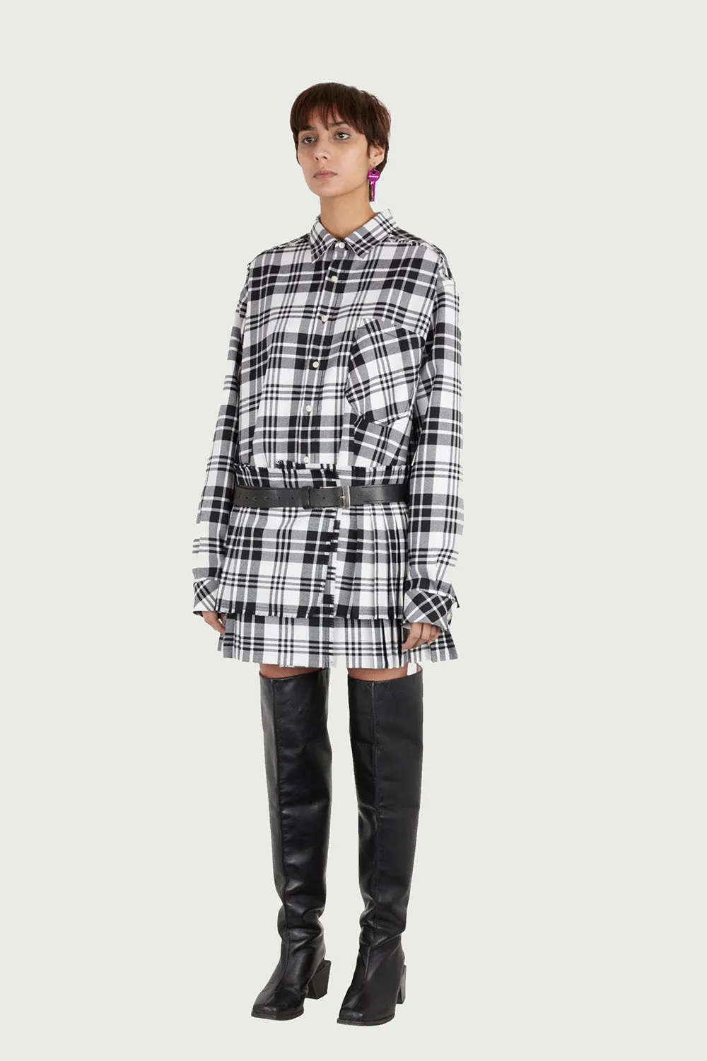 Jeanne Friot Tartan Mini Kilt jupe noir blanc M